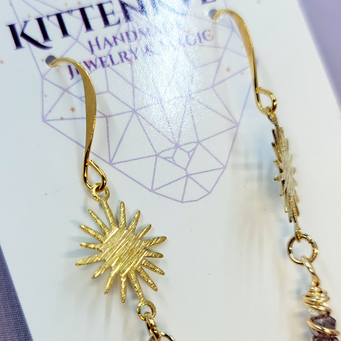 Ethereal Witchy Mismatch Aura Quartz Celestial Sun Star Earrings