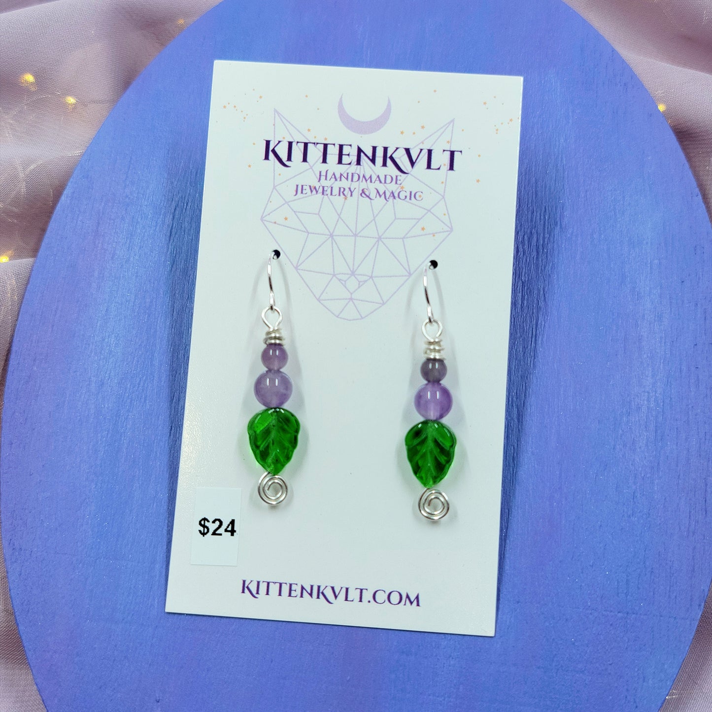 Earthy Fairy Amethyst Leaf Earrings