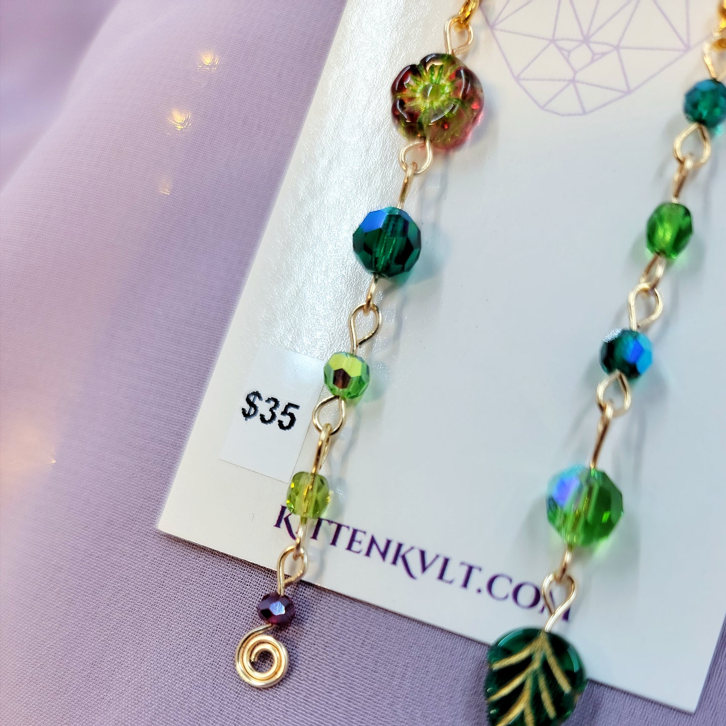Czech Glass Cottage Witch Fairy Flower & Leaf Earrings