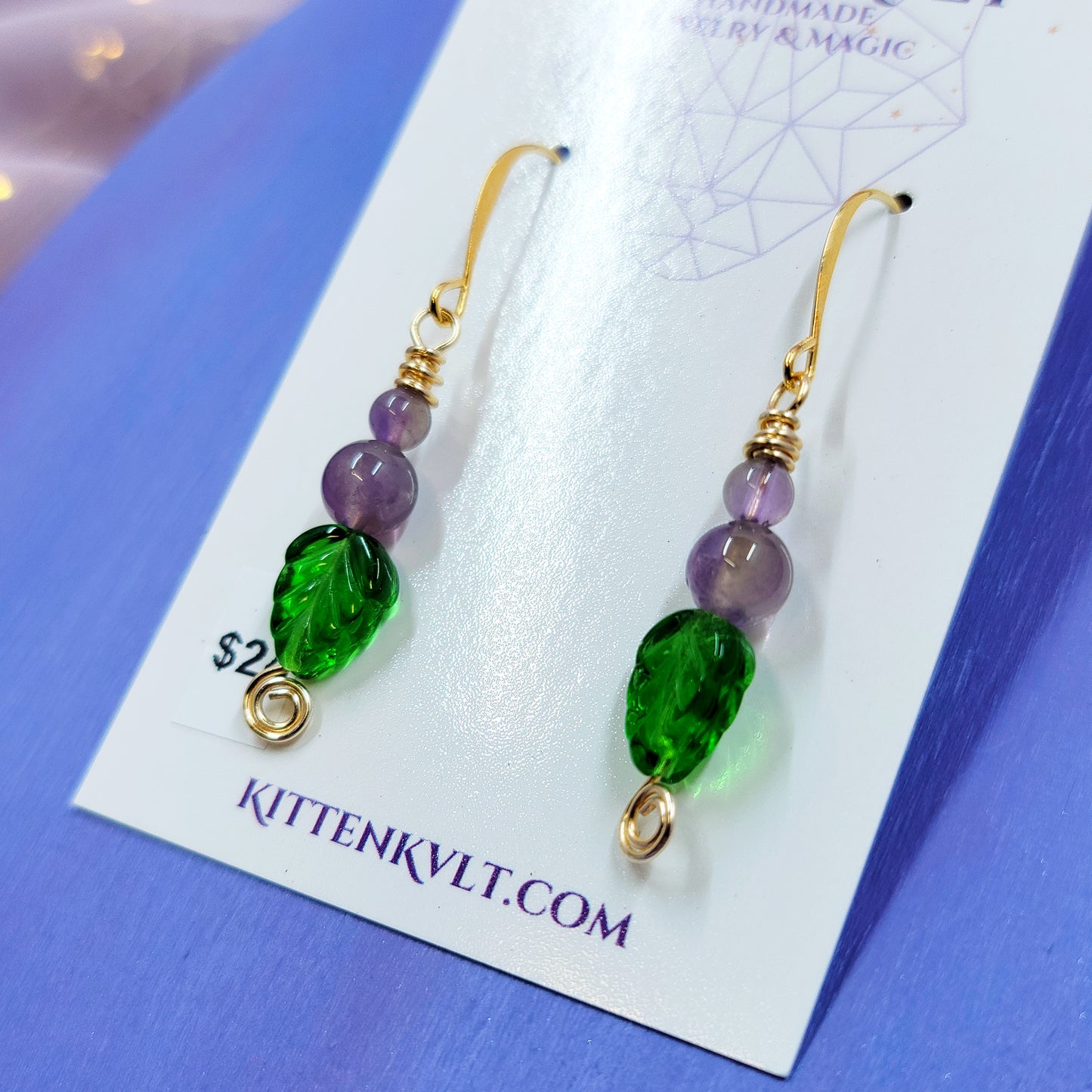 Earthy Fairy Amethyst Leaf Earrings