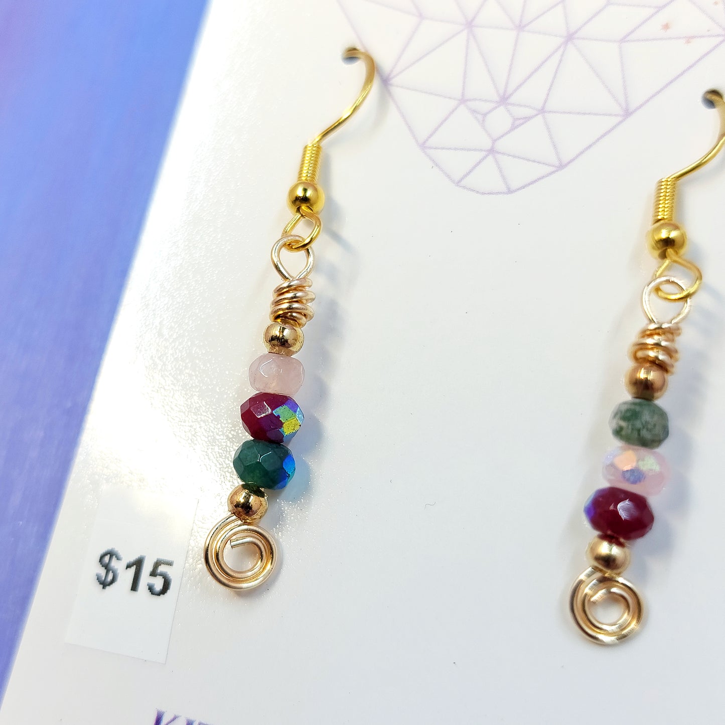 Dainty Quartz & Moss Agate Earrings