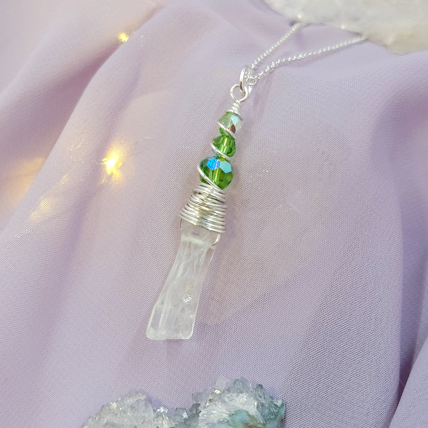 Mystical Fairy Green Witch Quartz Crystal Necklace
