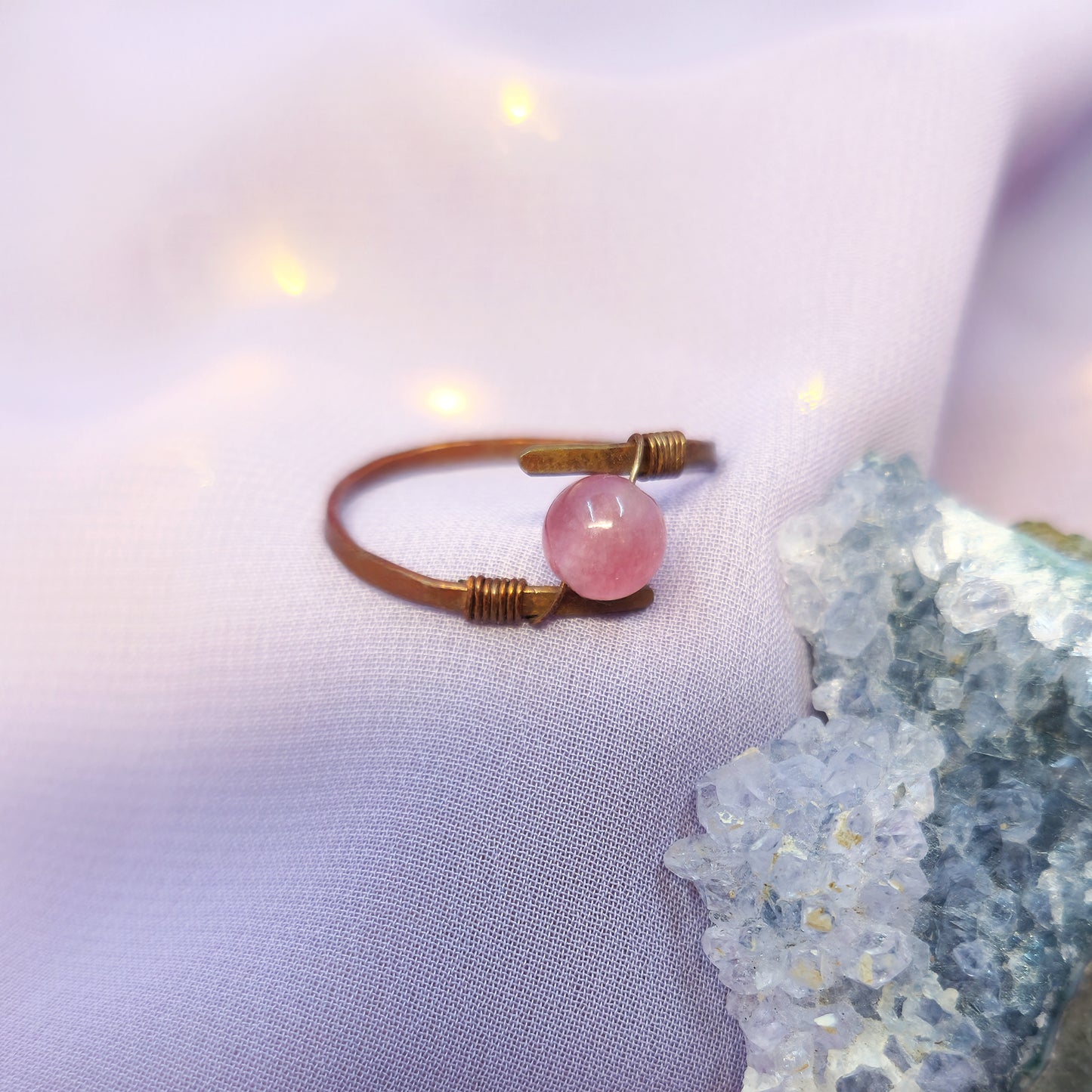 Fairy Hammered Copper Strawberry Quartz Ring