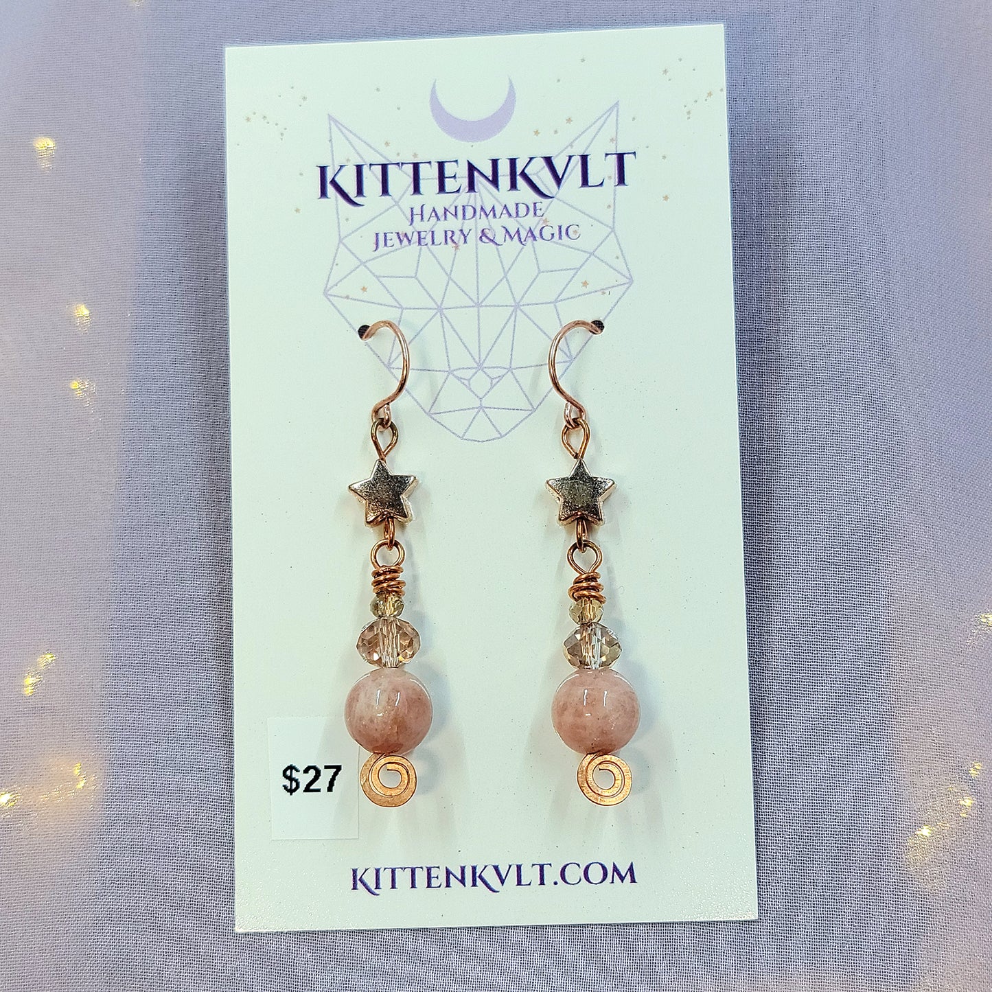 Witchy Fairy Celestial Sunstone Cosmic Copper Earrings