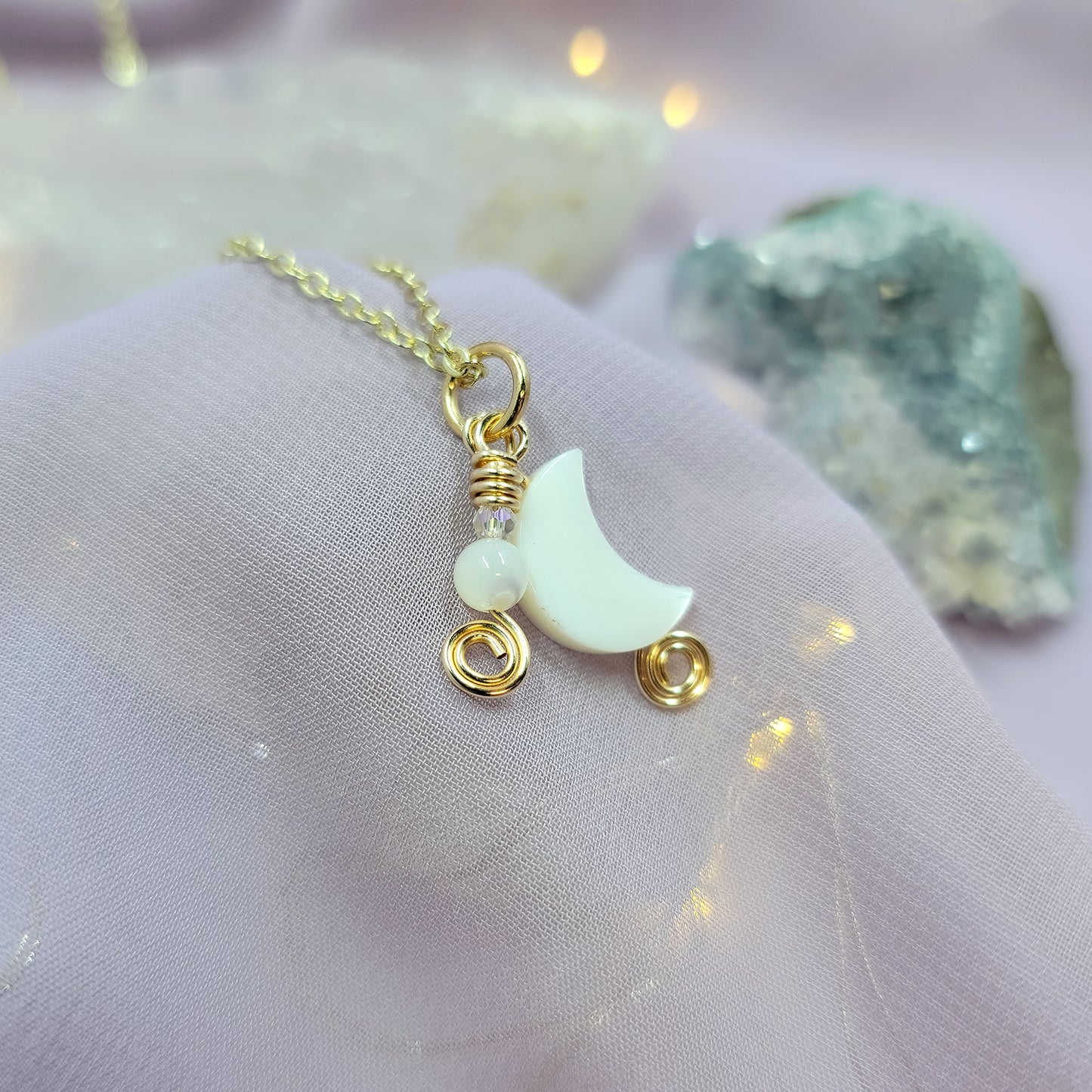 Ethereal Mother of Pearl Shell Moon Necklace
