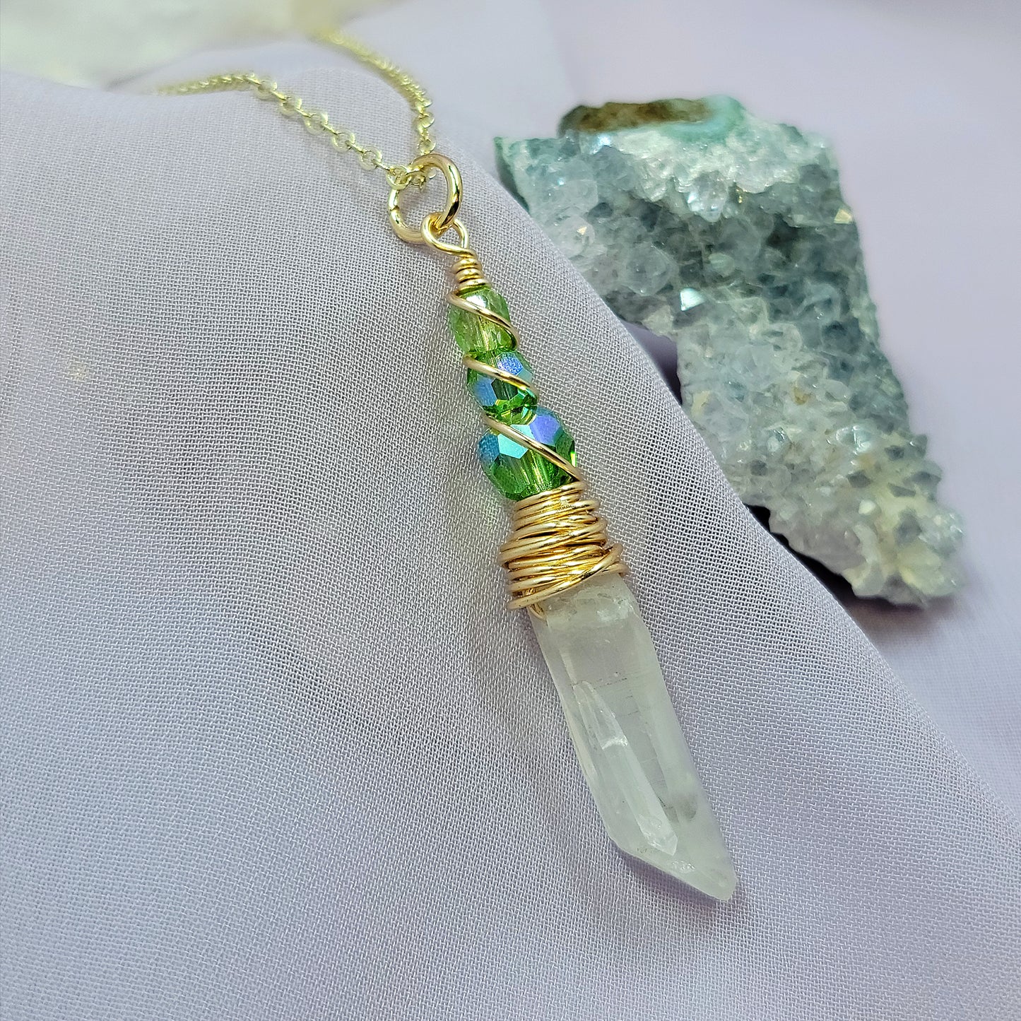 Mystical Fairy Green Witch Quartz Crystal Necklace