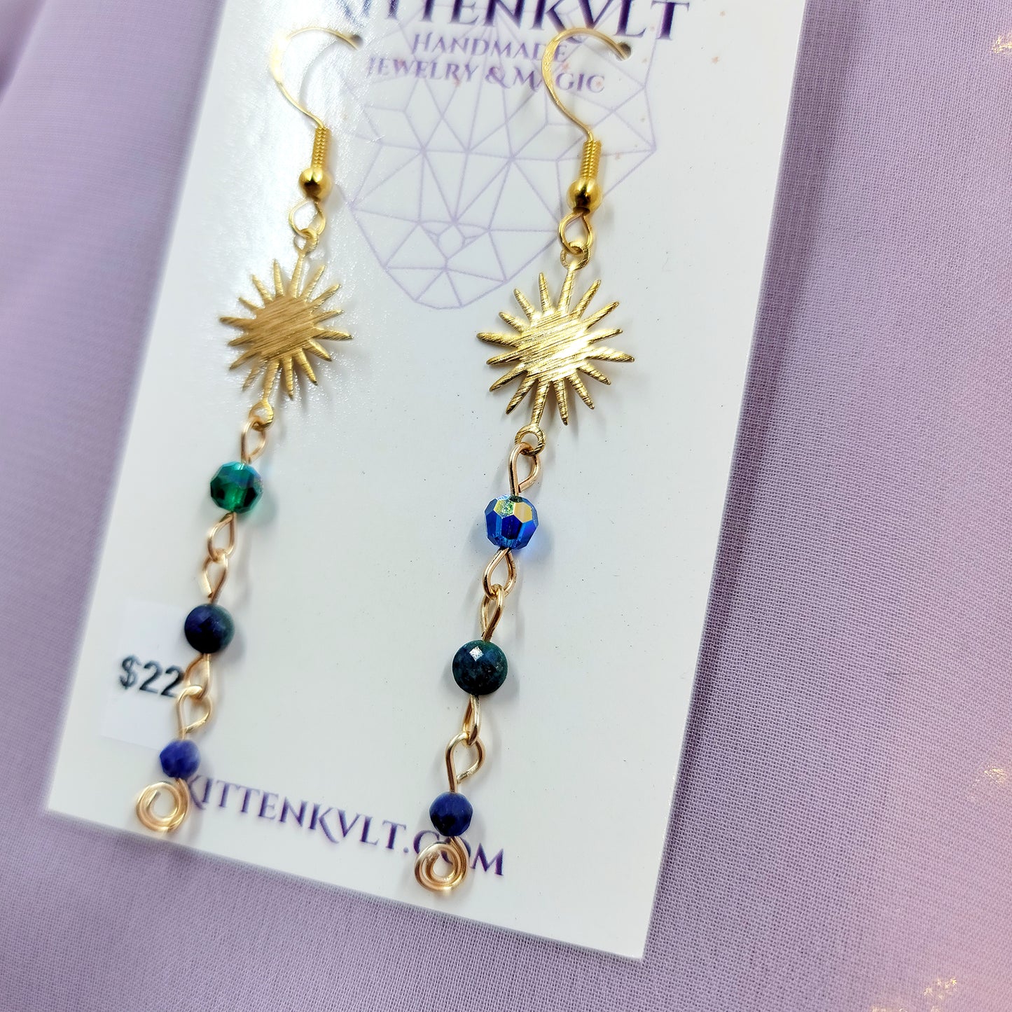 Celestial Fairy Azurite, Lapis Lazuli & Czech Glass Witchy Starry Sky Earrings