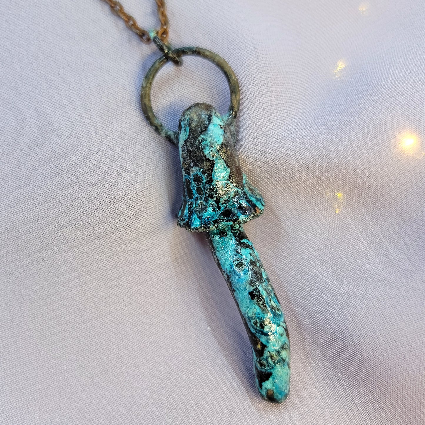 Patina Mushroom Electroformed Copper Necklace