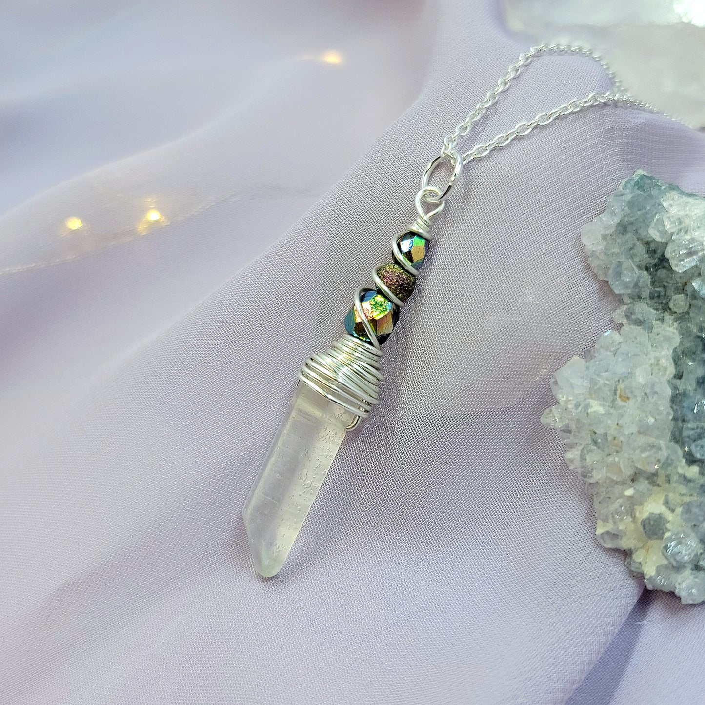 Mystical Rainbow Fairy Witch Quartz Crystal Necklace