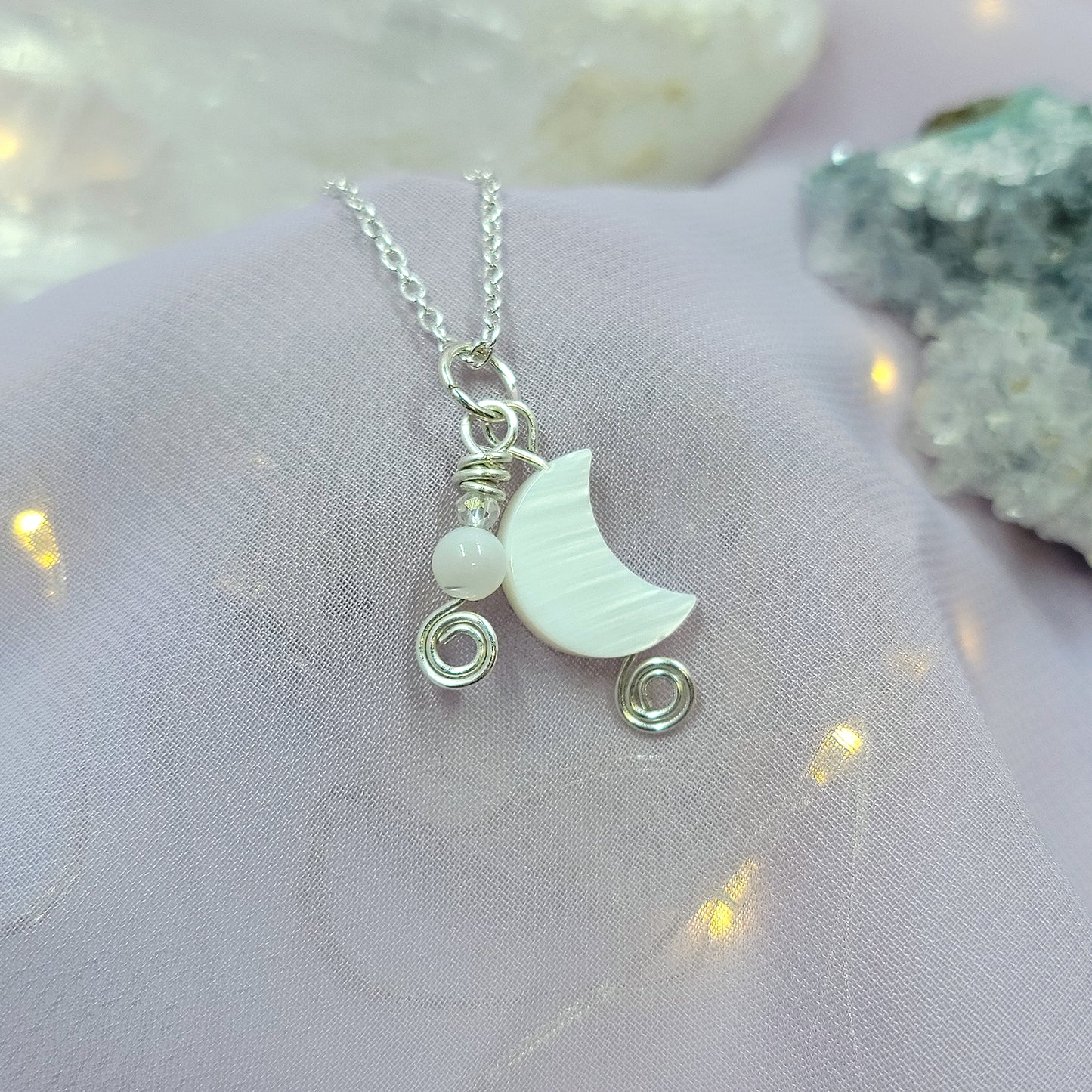 Ethereal Mother of Pearl Shell Moon Necklace