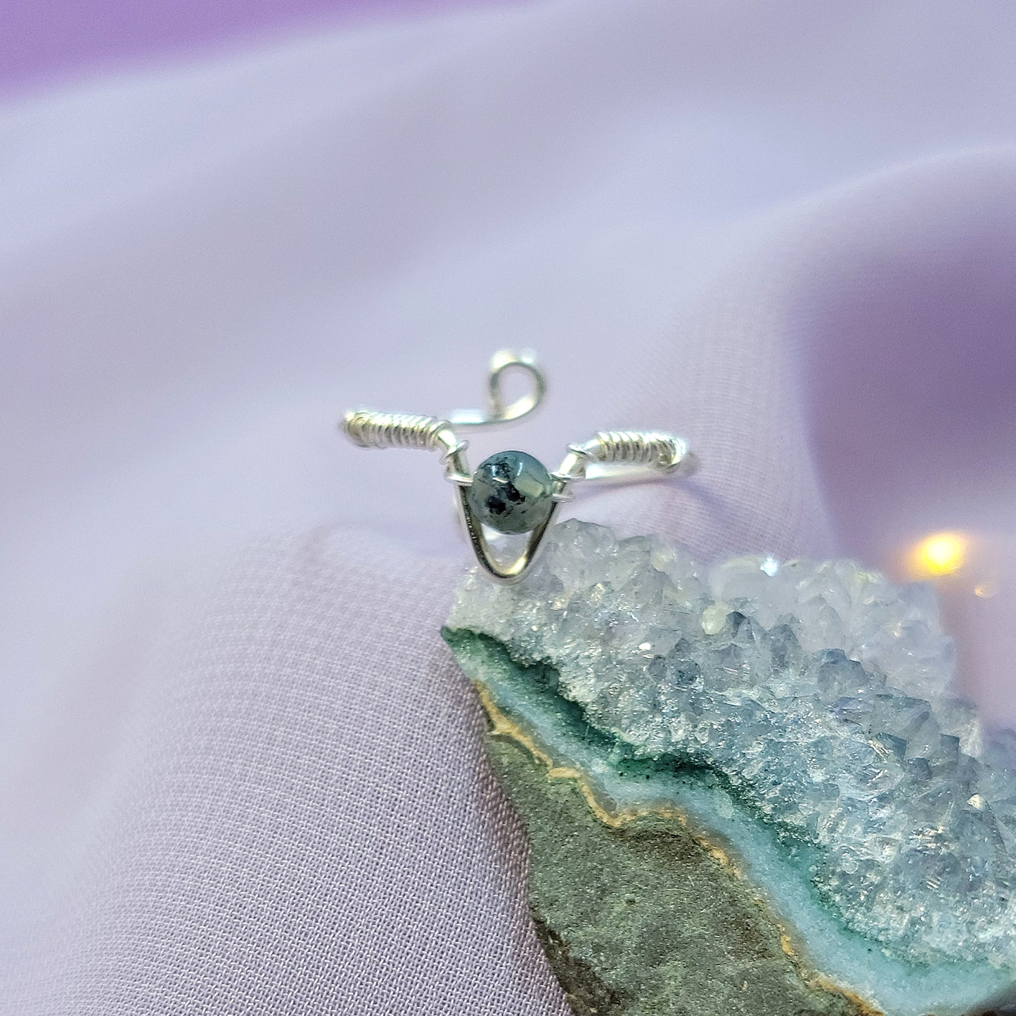 Elven Fairy Moss Agate Adjustable Ring