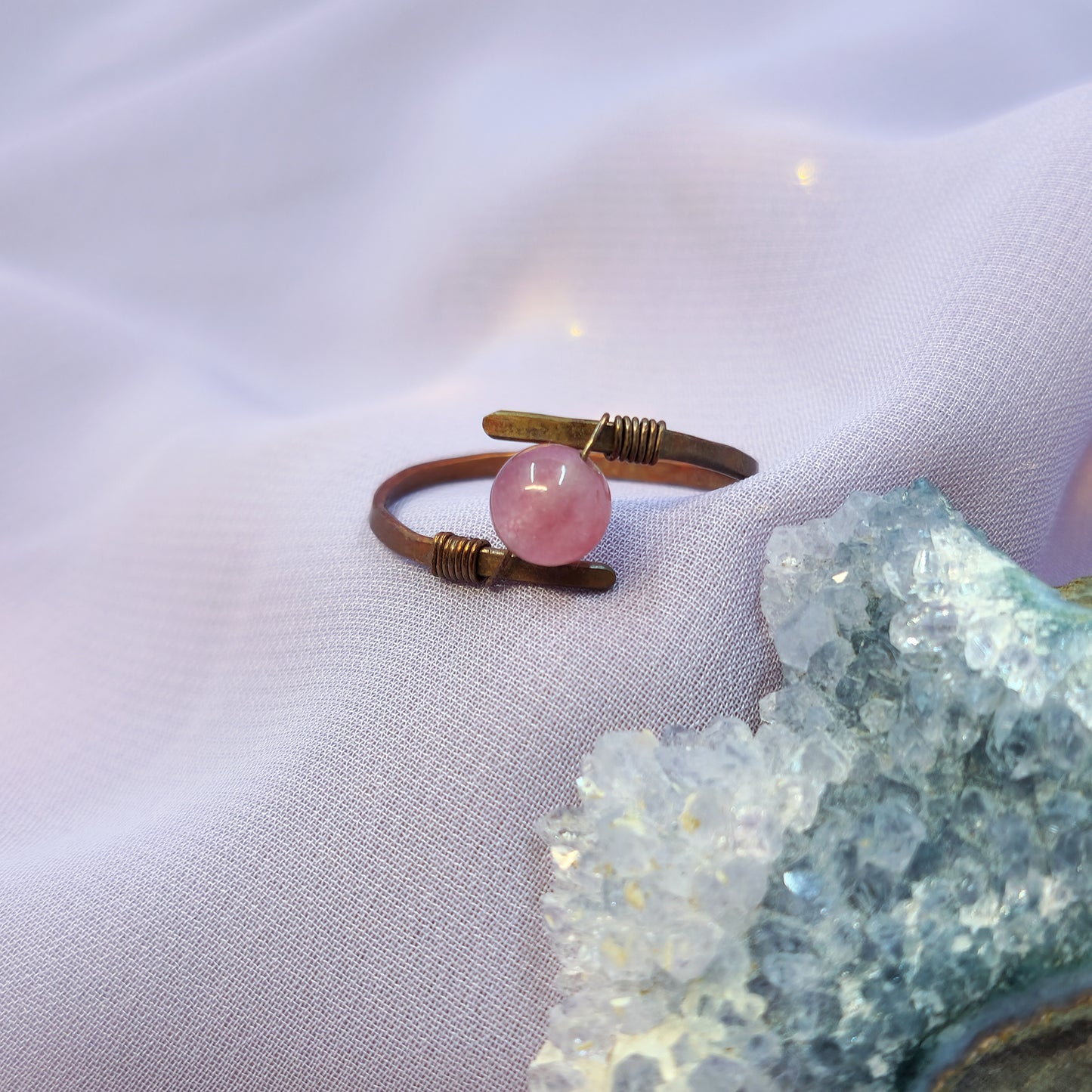Fairy Hammered Copper Strawberry Quartz Ring