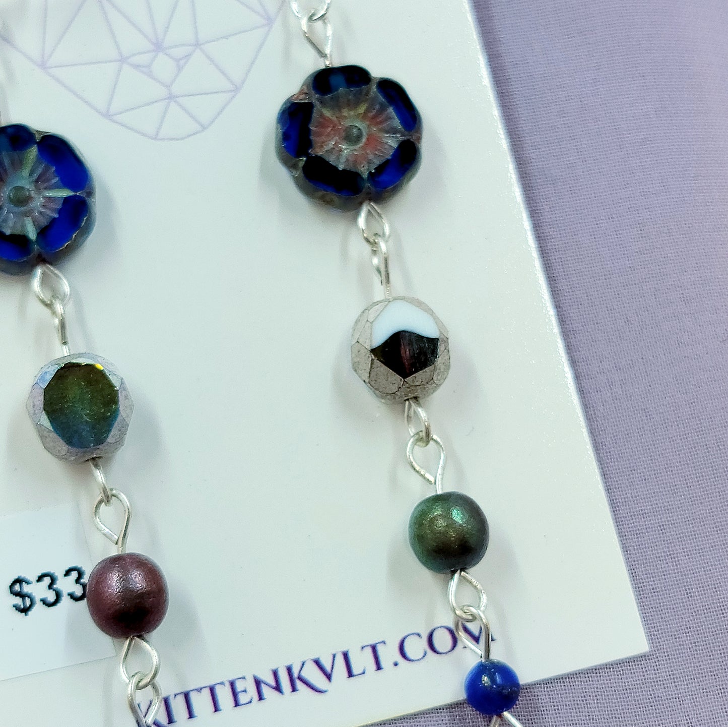 Lapis Lazuli & Czech Glass Flower Earrings