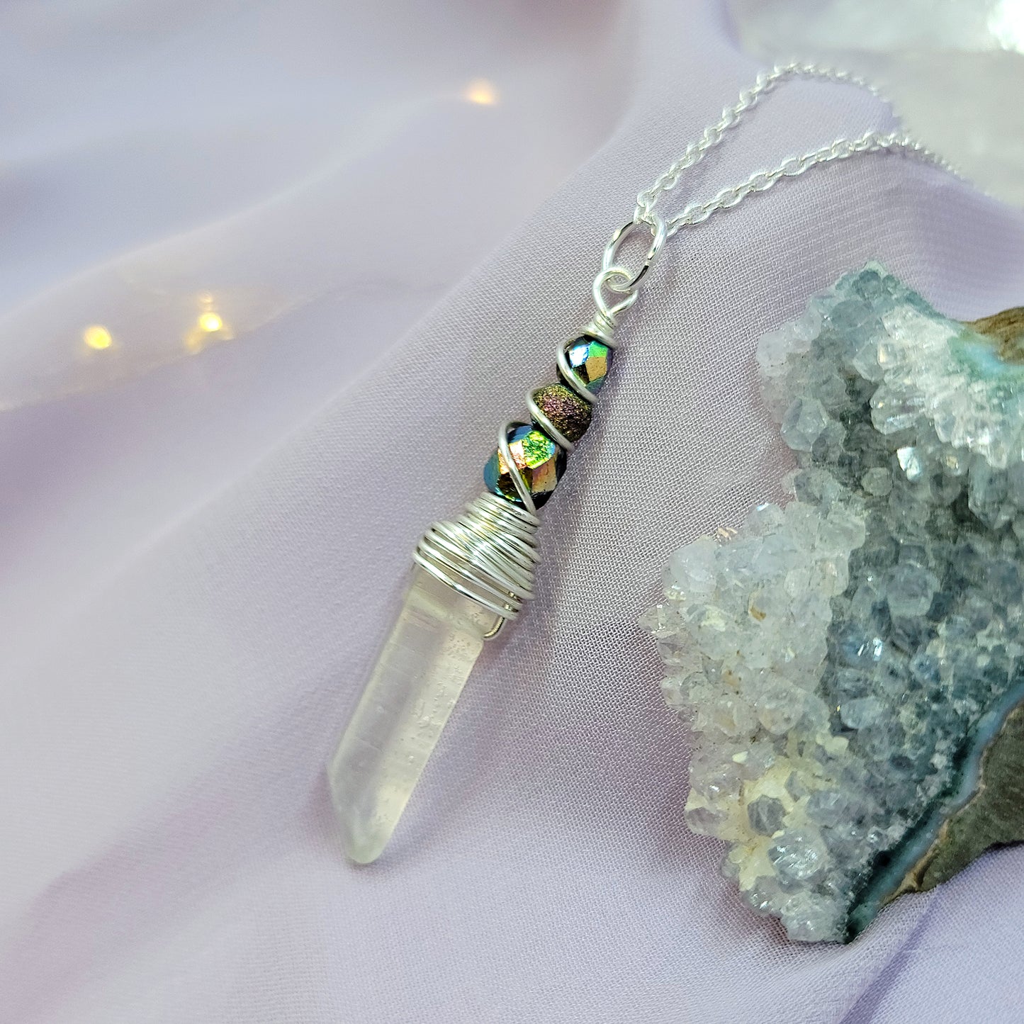 Mystical Rainbow Fairy Witch Quartz Crystal Necklace