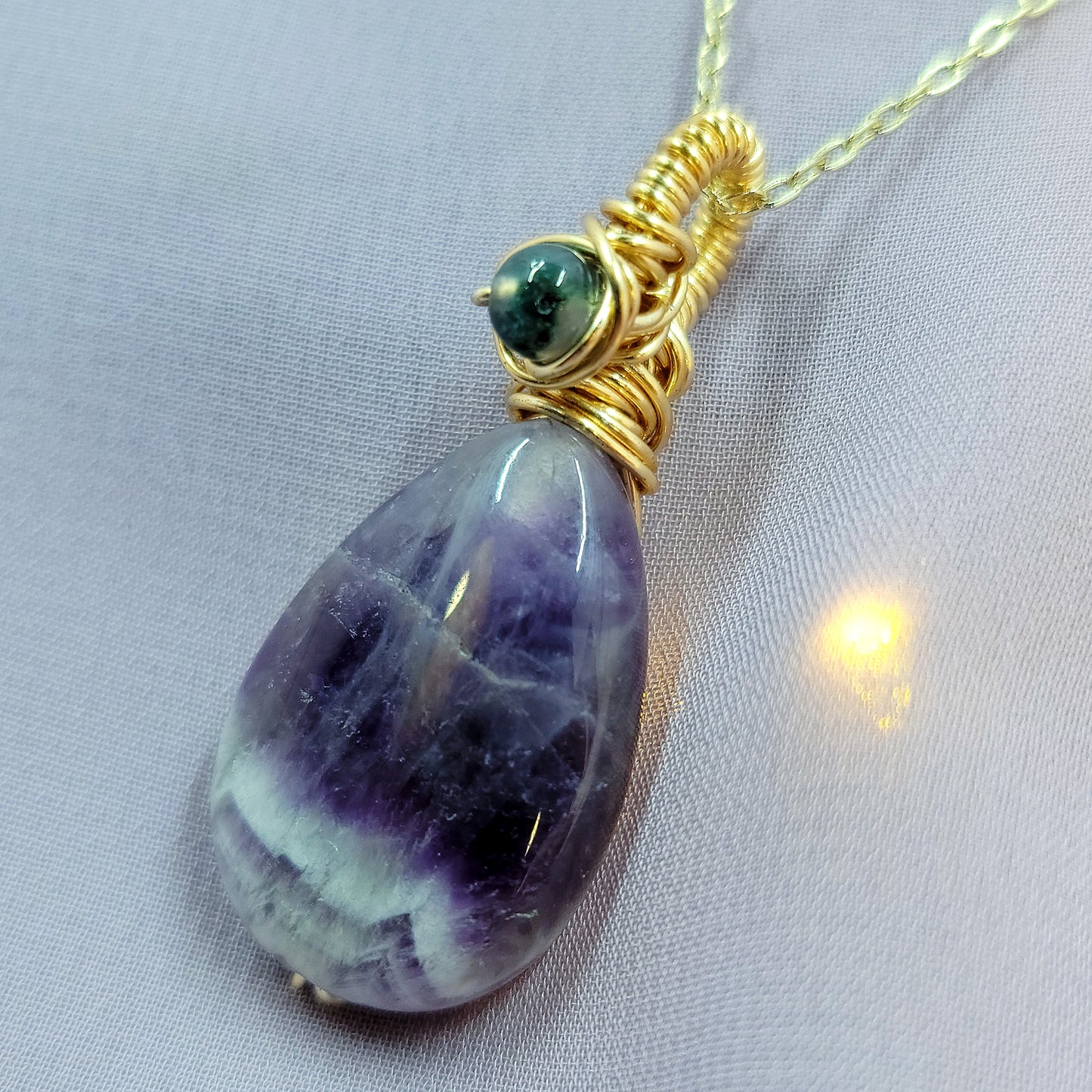 Chevron Amethyst & Moss Agate Fairy Witchy Earthy Crystal Necklace
