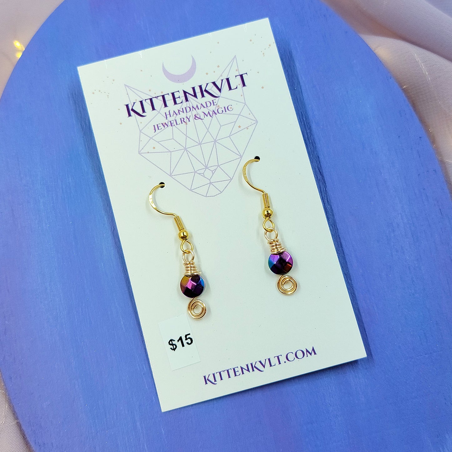 Dainty Fairy Witchy Rainbow Aura Hematite Earrings