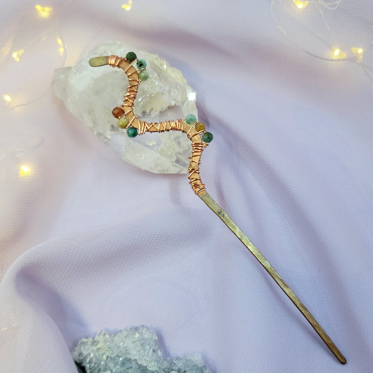 Ocean Jasper Hammered Copper Squiggle Hair Stick