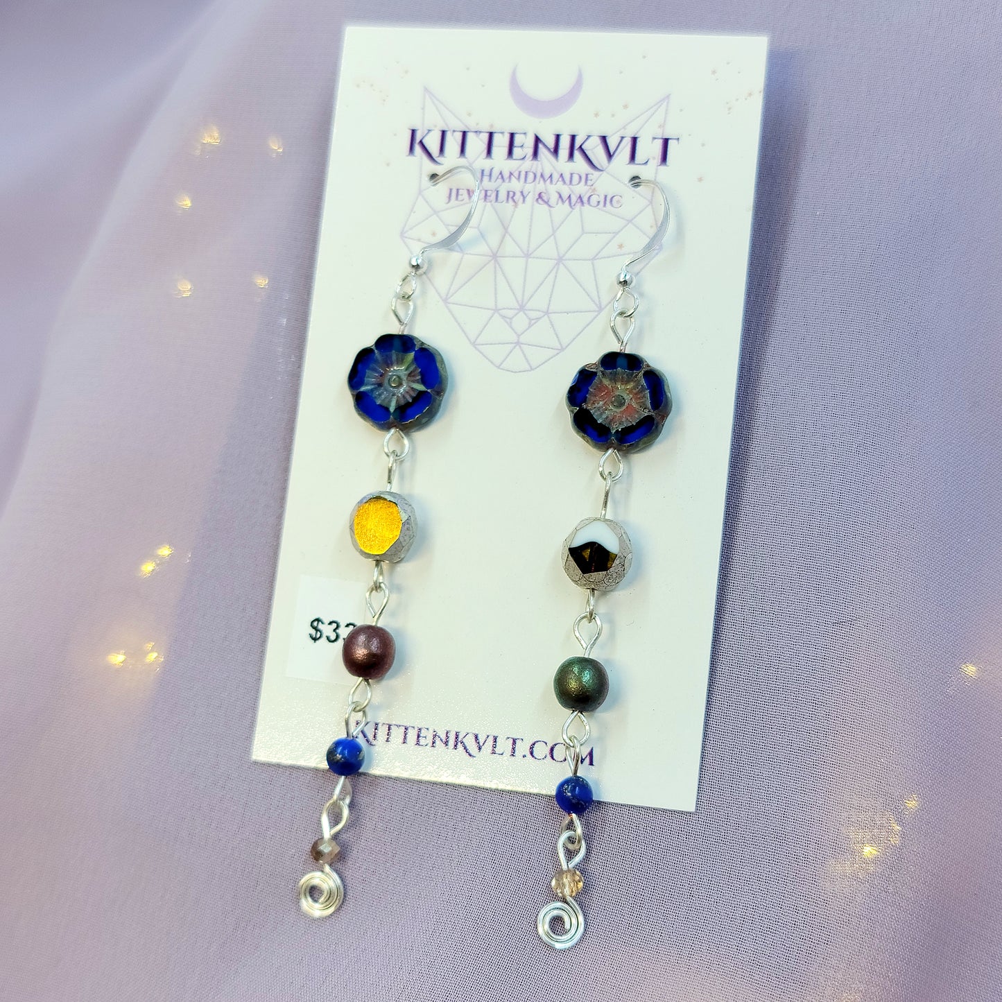 Lapis Lazuli & Czech Glass Flower Earrings