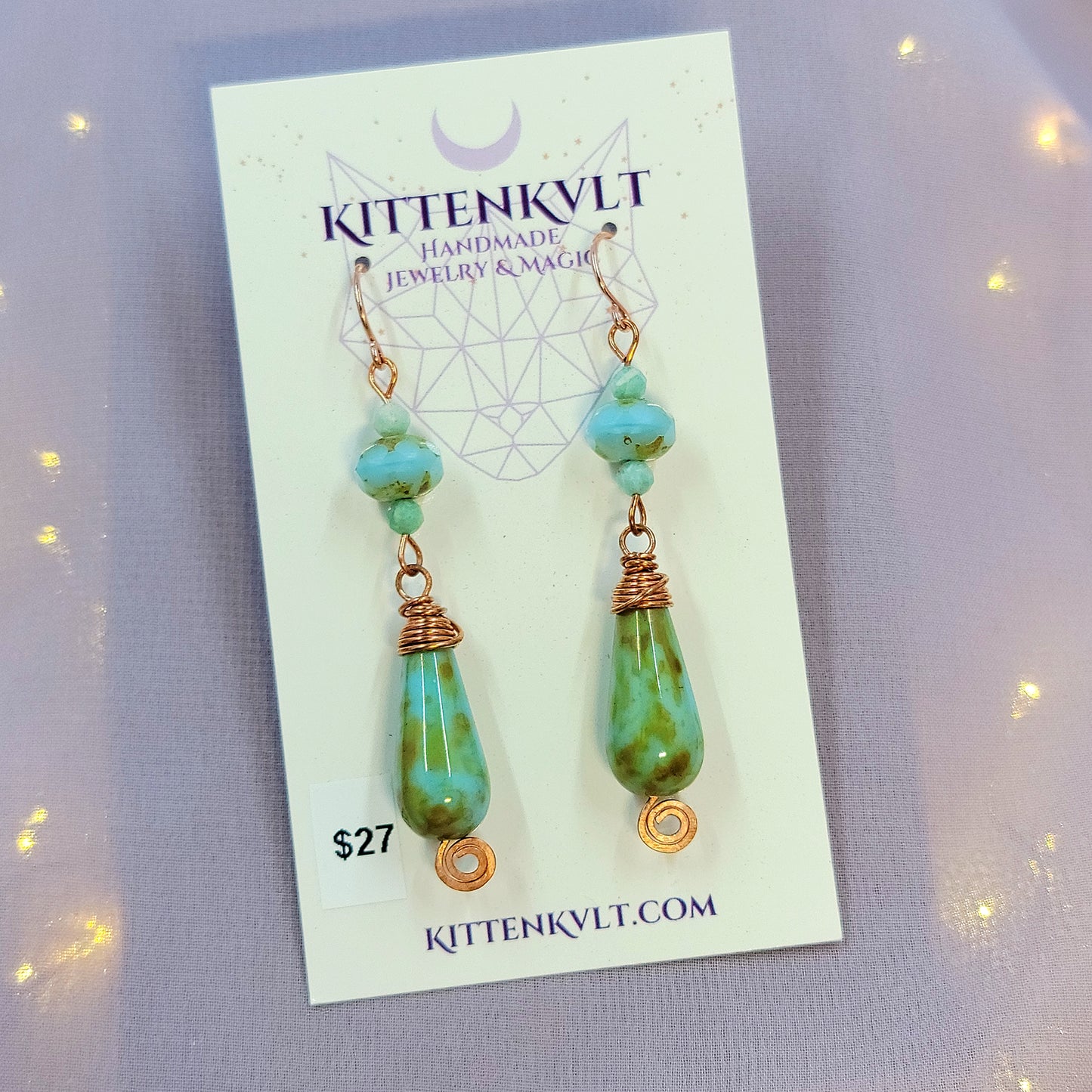 Witchy Fairy Amazonite & Czech Glass Copper Earrings