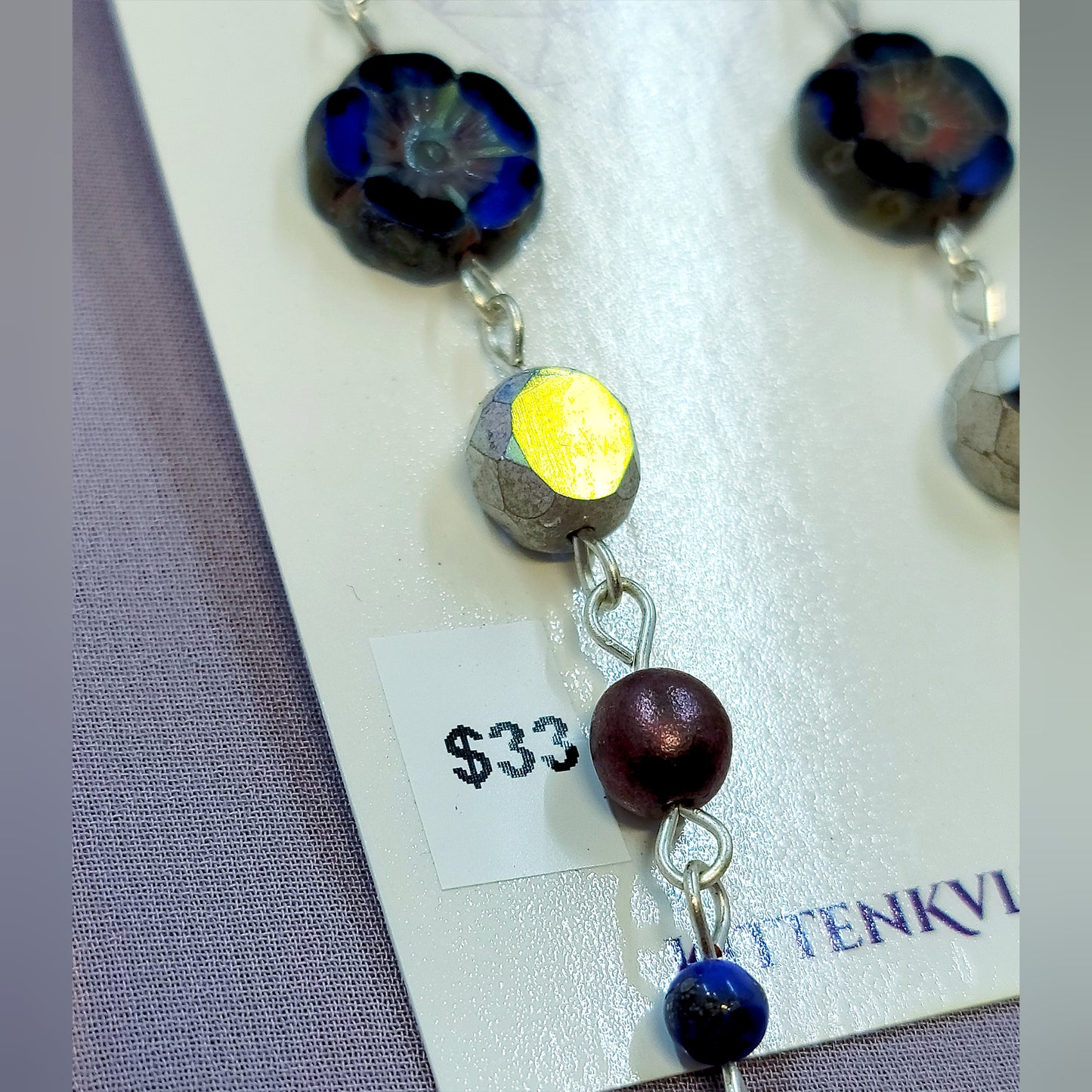 Lapis Lazuli & Czech Glass Flower Earrings