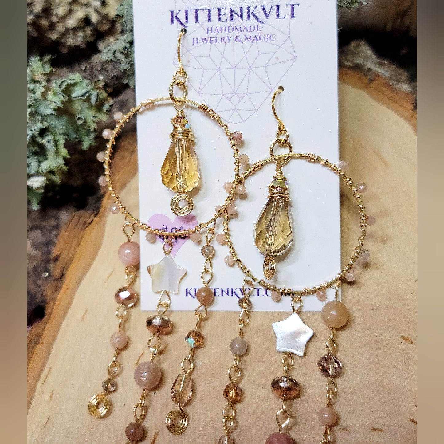 Mystical Sunstone, Peach Moonstone Sun Catcher Earrings