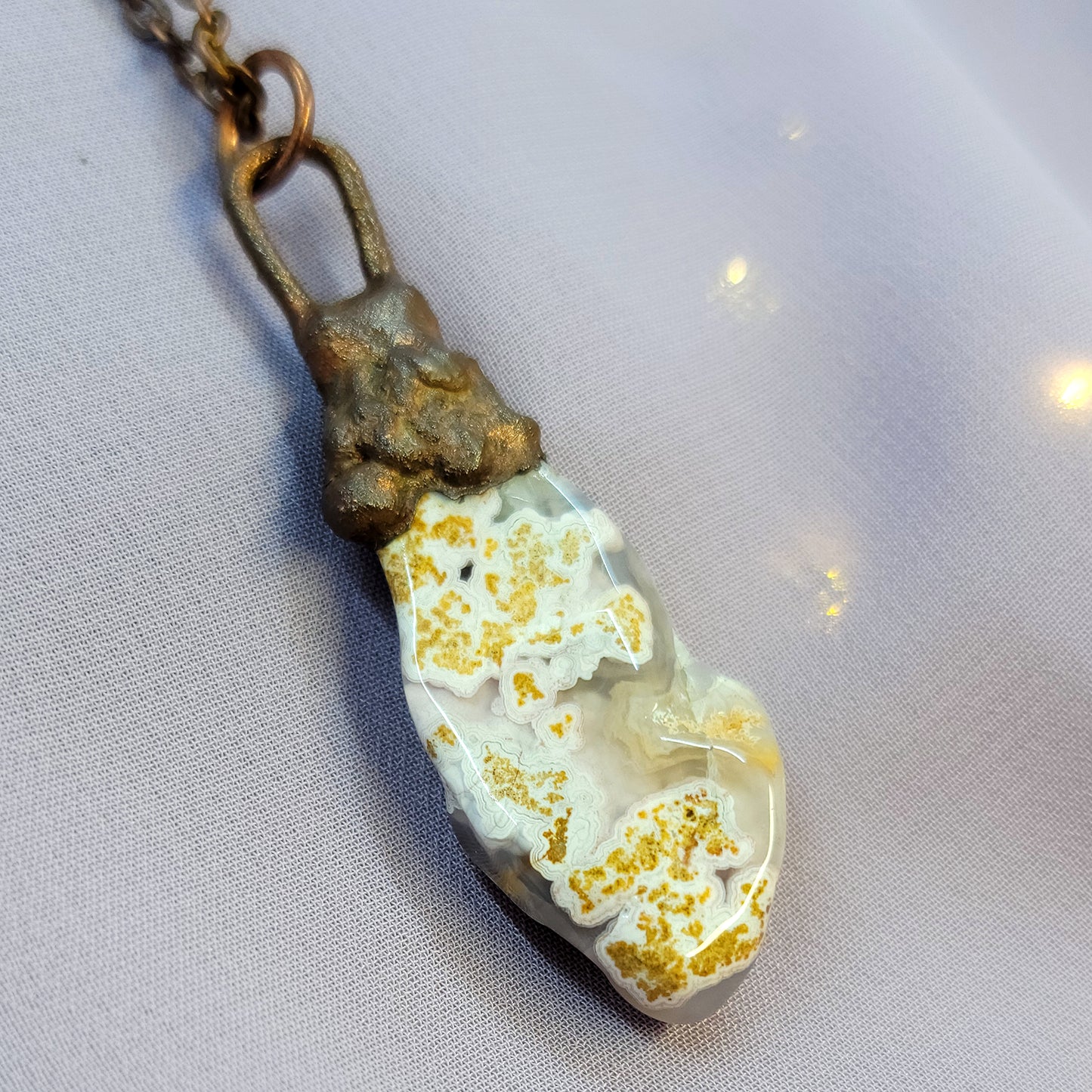 Calico Lace Agate Copper Pendant