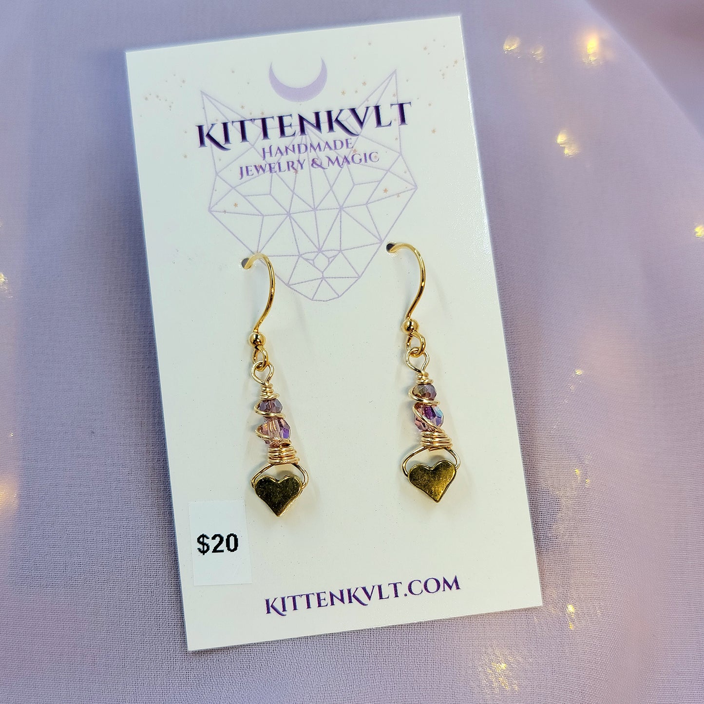 Dainty Lavender Aura Heart Earrings