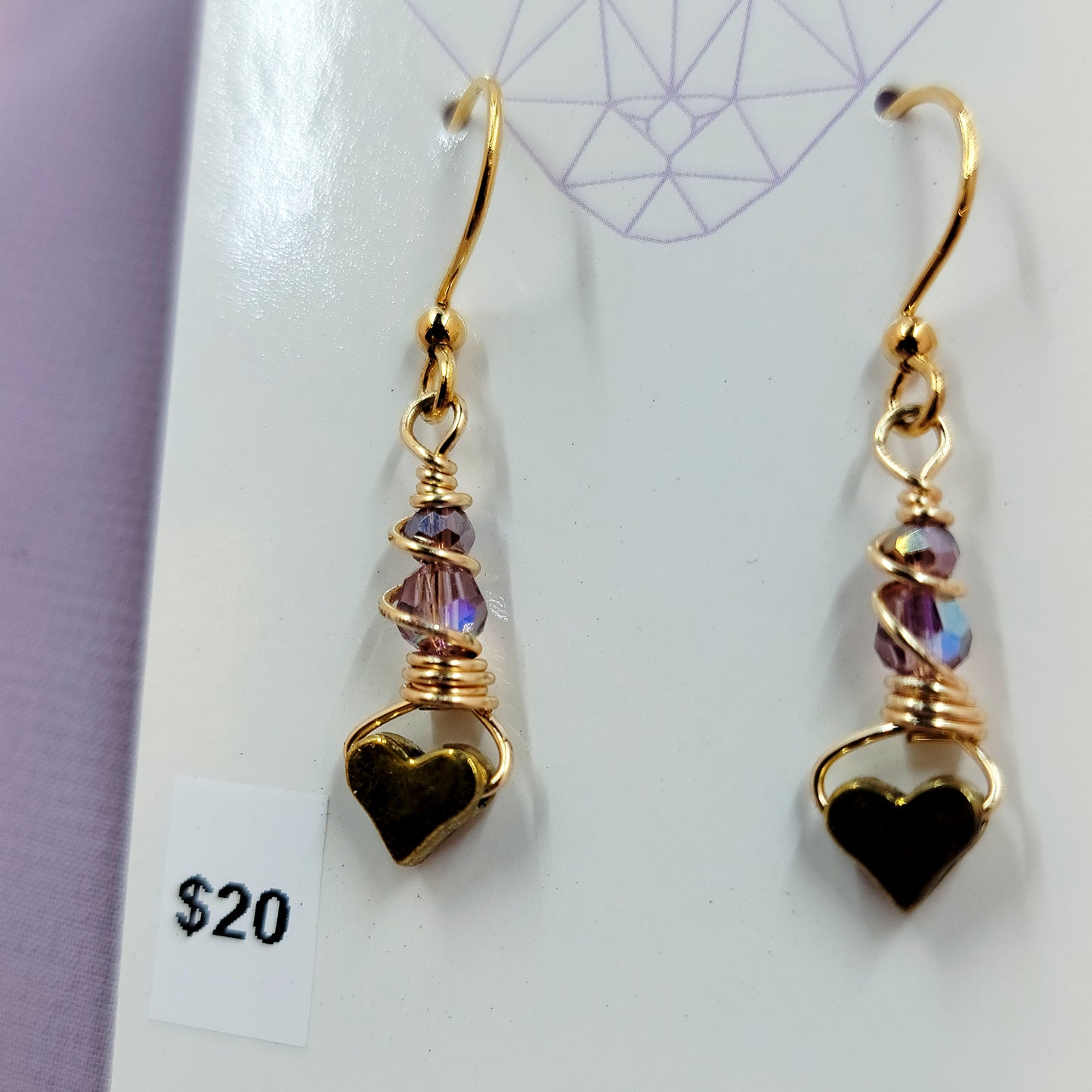 Dainty Lavender Aura Heart Earrings