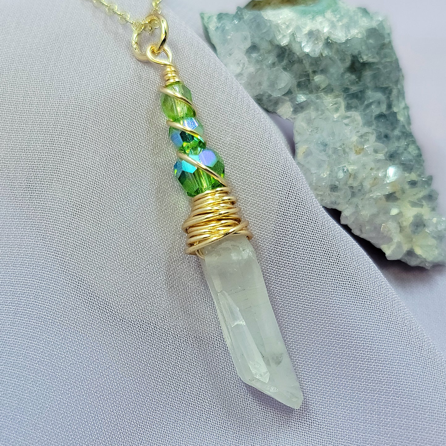 Mystical Fairy Green Witch Quartz Crystal Necklace