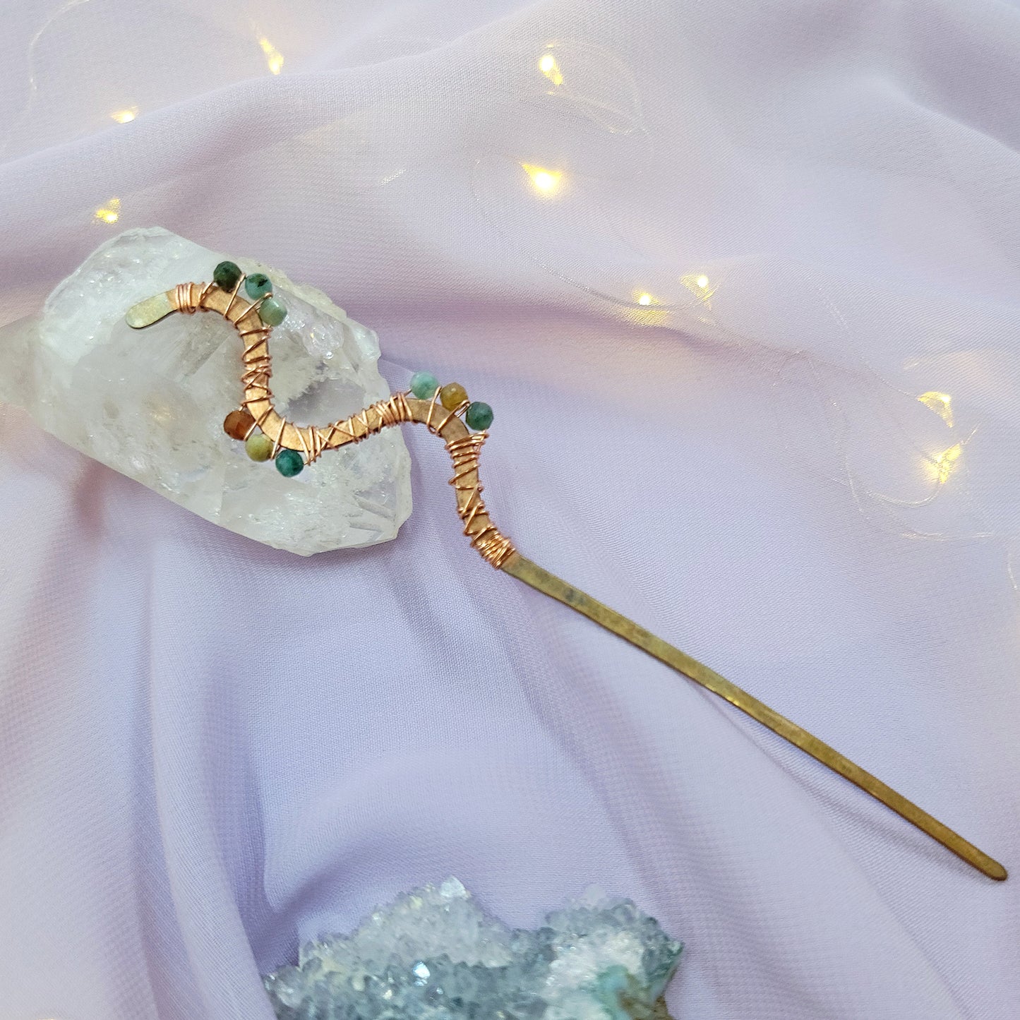 Ocean Jasper Hammered Copper Squiggle Hair Stick