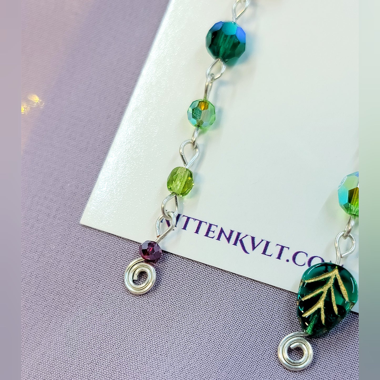 Czech Glass Cottage Witch Fairy Flower & Leaf Earrings