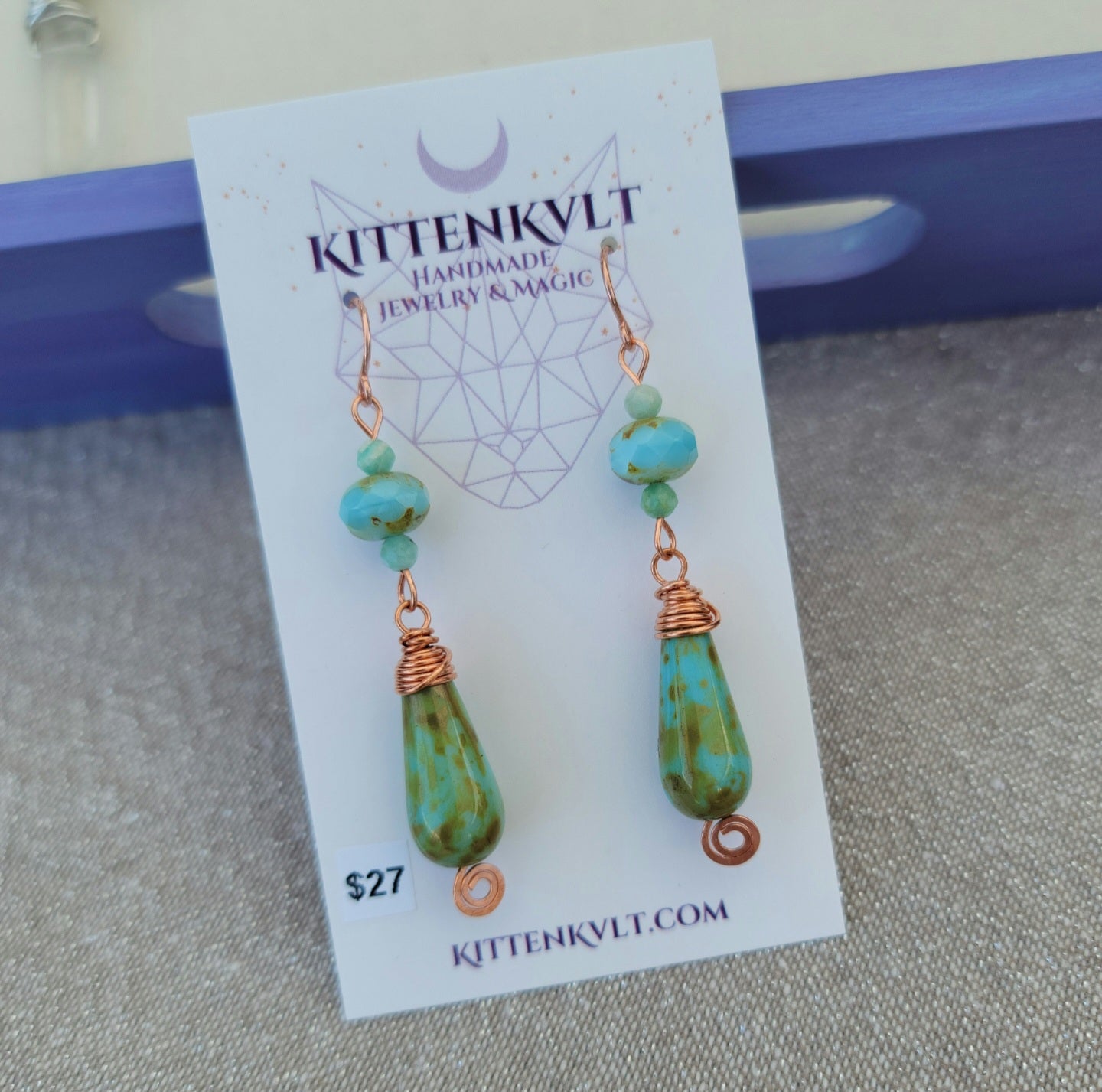 Witchy Fairy Amazonite & Czech Glass Copper Earrings