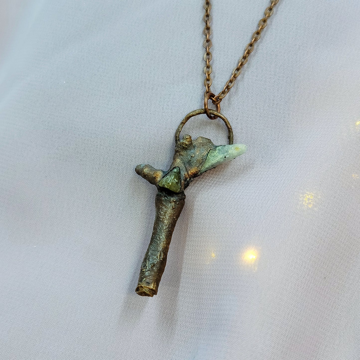 Real Twig & Labradorite Electroformed Copper Necklace