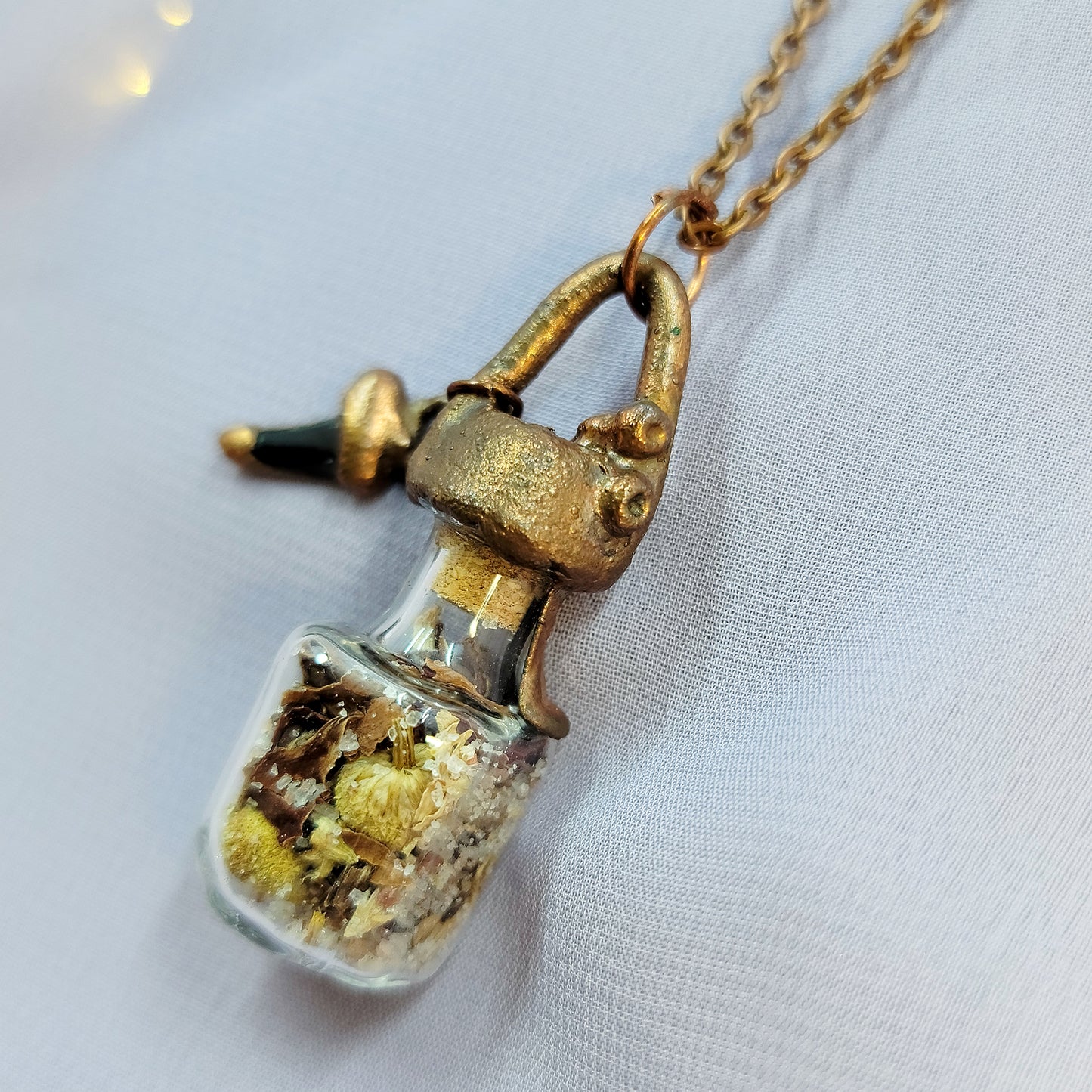 Anxiety Banishing Spell Jar & Shark Tooth Electroformed Copper Necklace