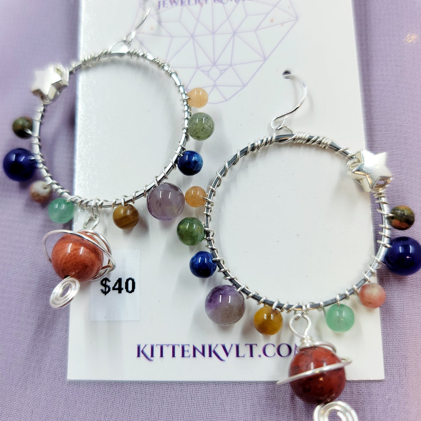 Crystal Planet Space Hoop Earrings