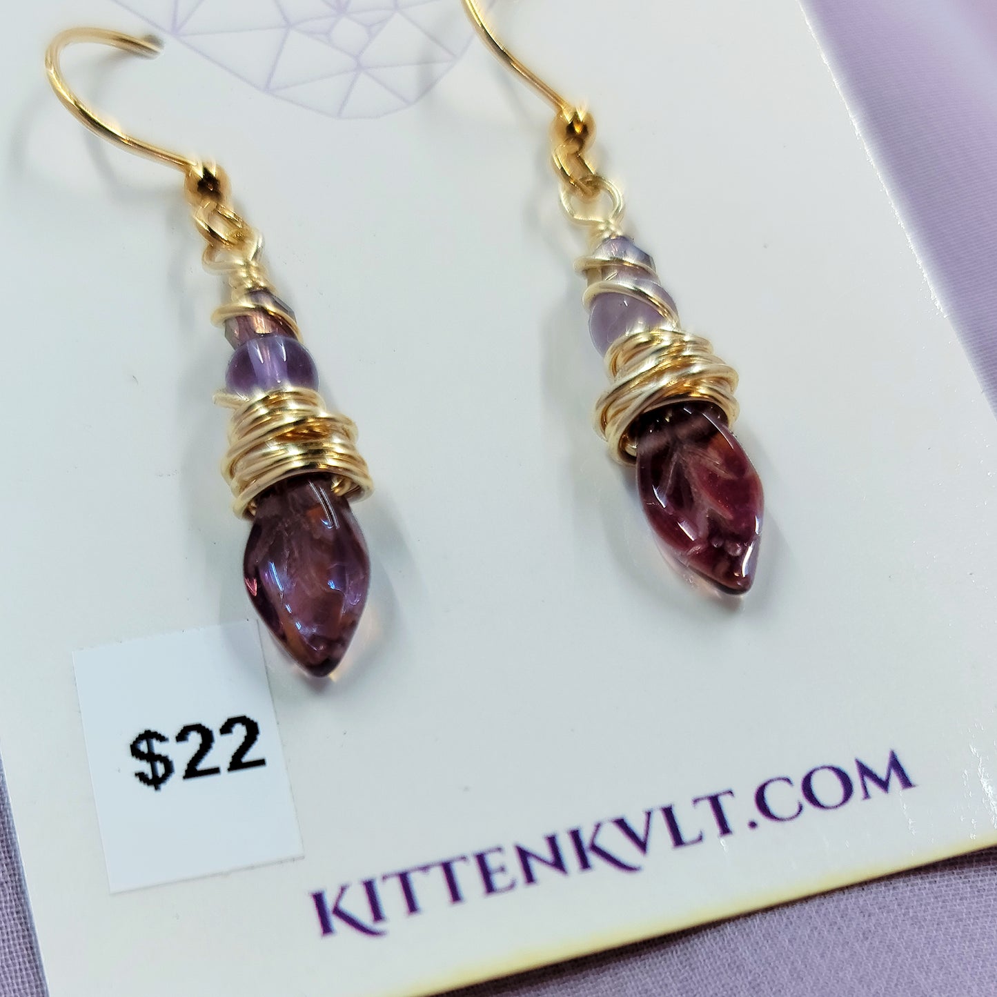 Dainty Fairy Amethyst Leaf Earrings