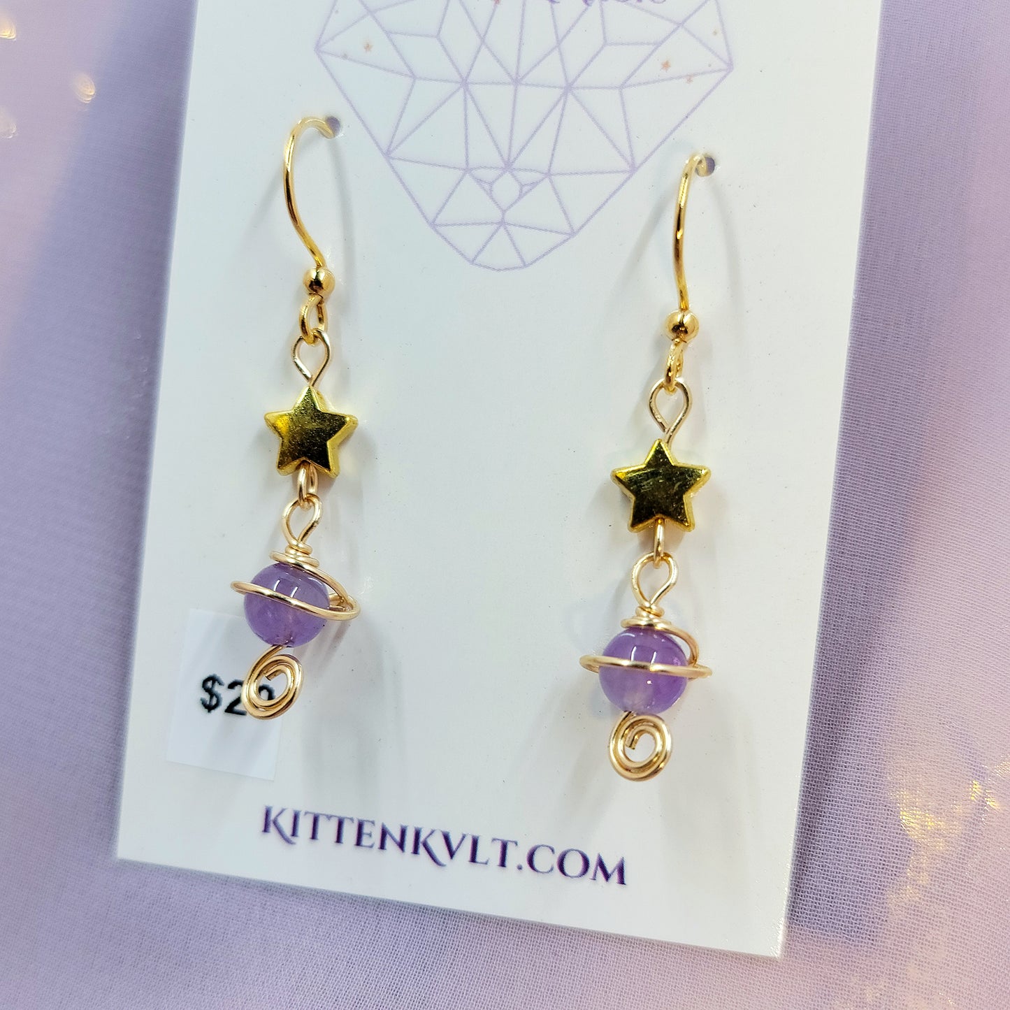 Witchy Mystical Amethyst Planet Star Earrings