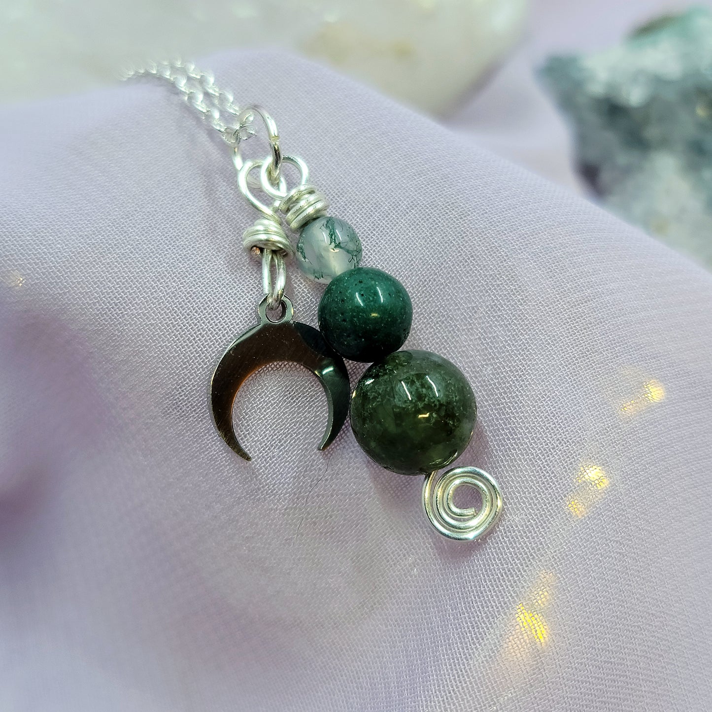 Moss Agate Moon Necklace