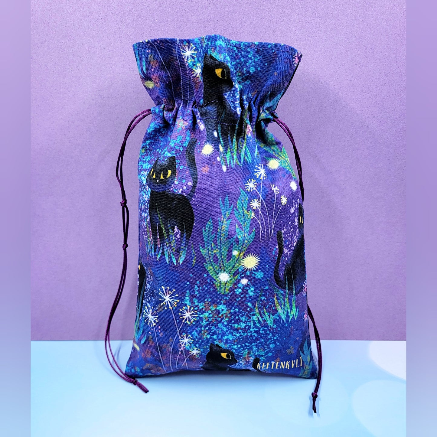 Witchy Mystical Black Kitty Garden Tarot Pouch