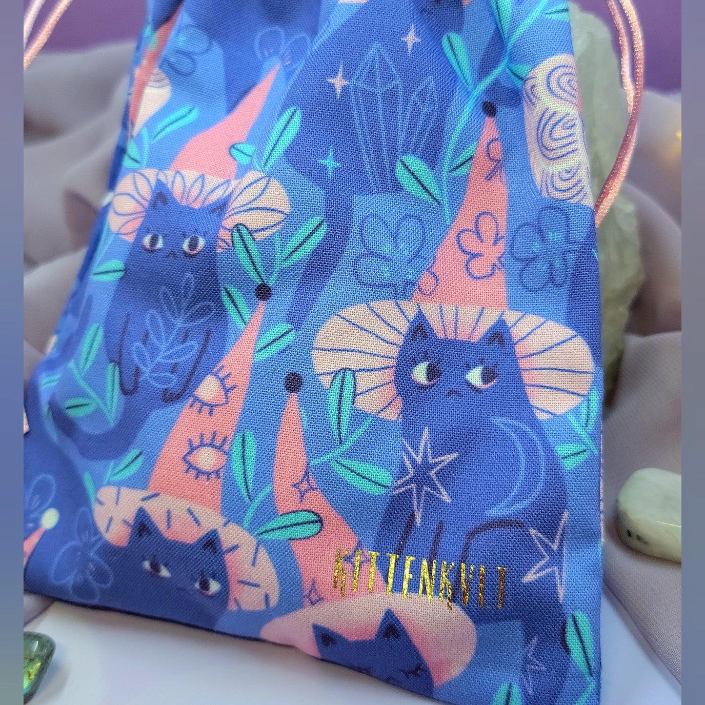 Mystical Witchy Kitty Crystal Trinket Pouch