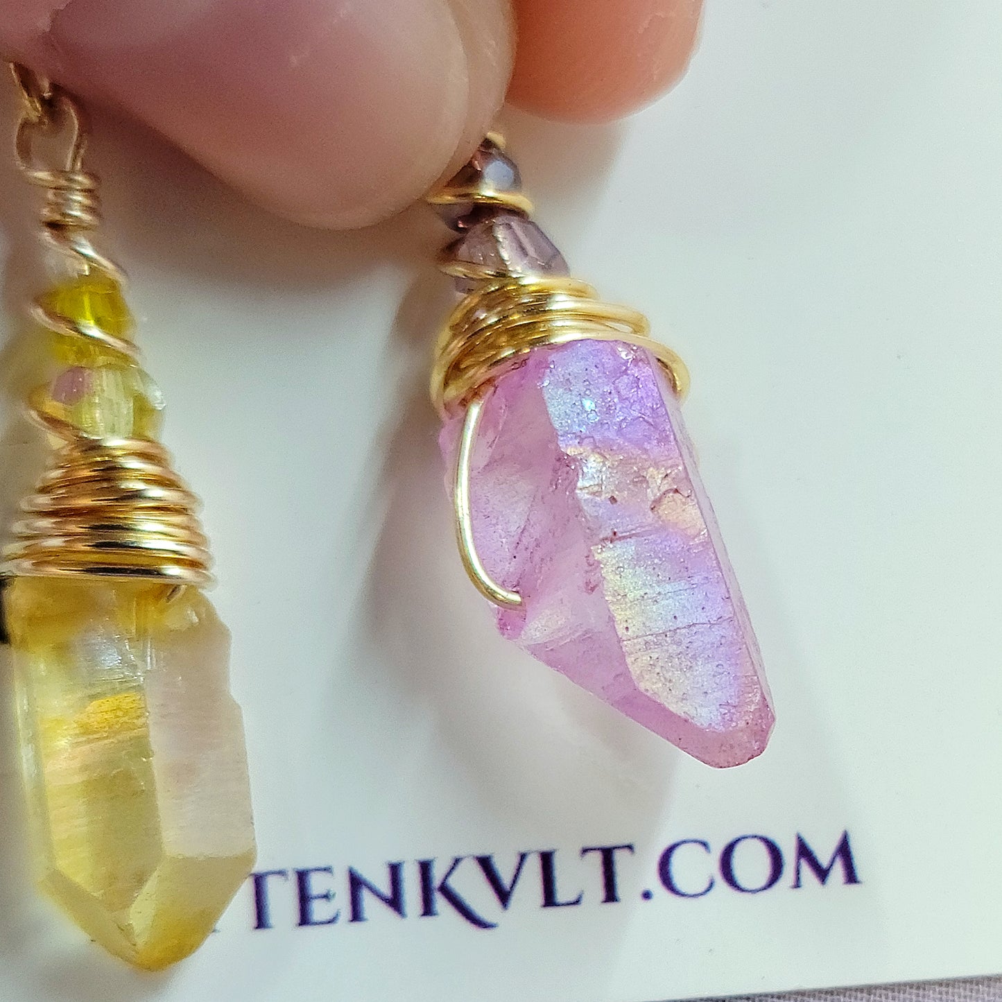 Ethereal Witchy Mismatch Aura Quartz Celestial Sun Star Earrings