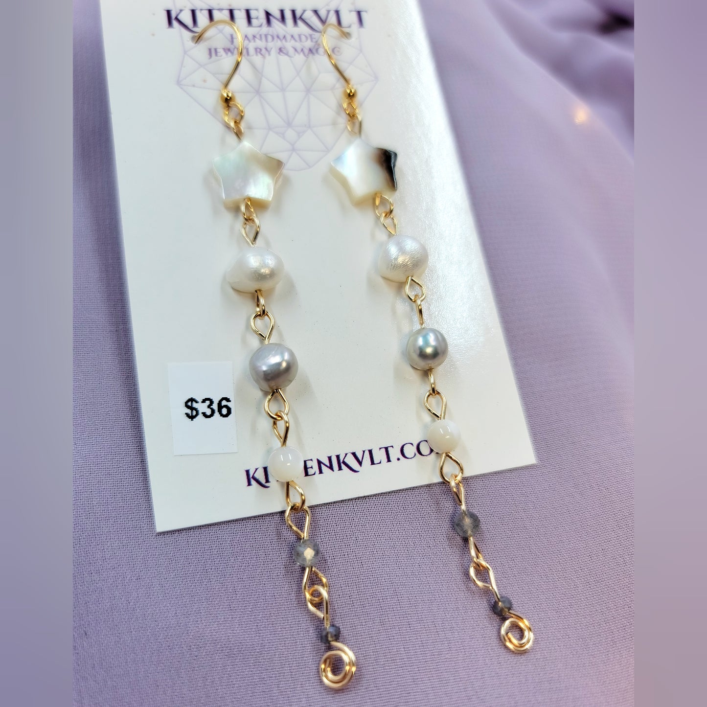 Ethereal Pearl, Labradorite & Mother of Pearl Shell Star Iridescent Earrings