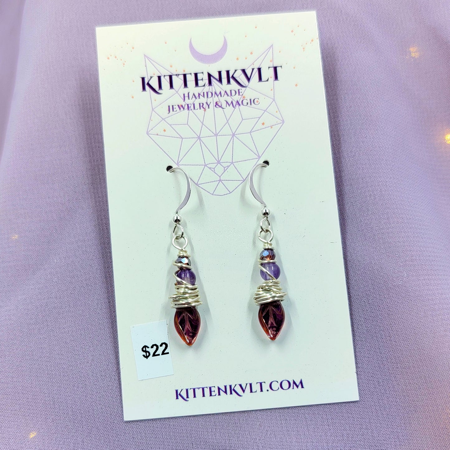 Dainty Fairy Amethyst Leaf Earrings