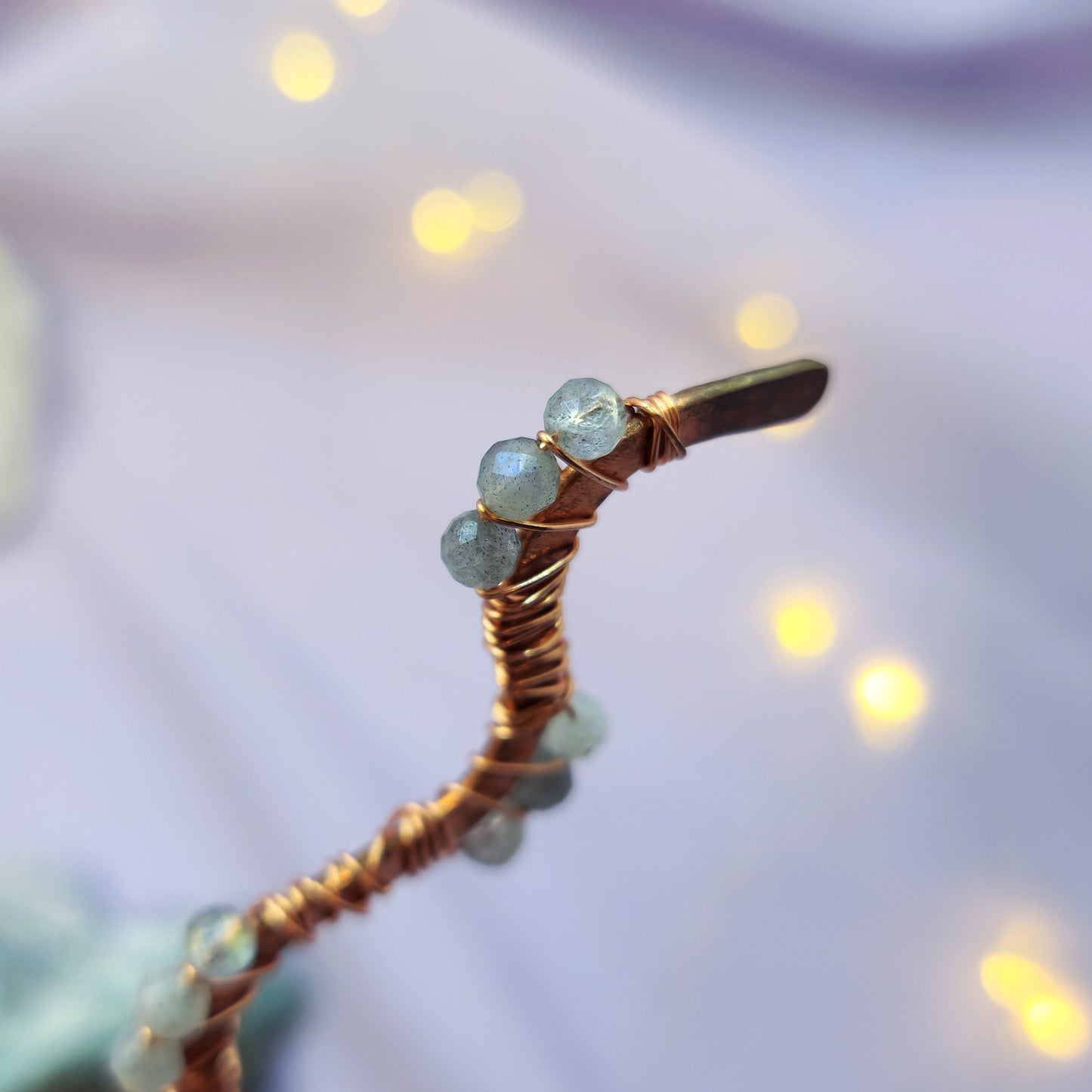 Labradorite Hammered Copper Squiggle Hair Stick