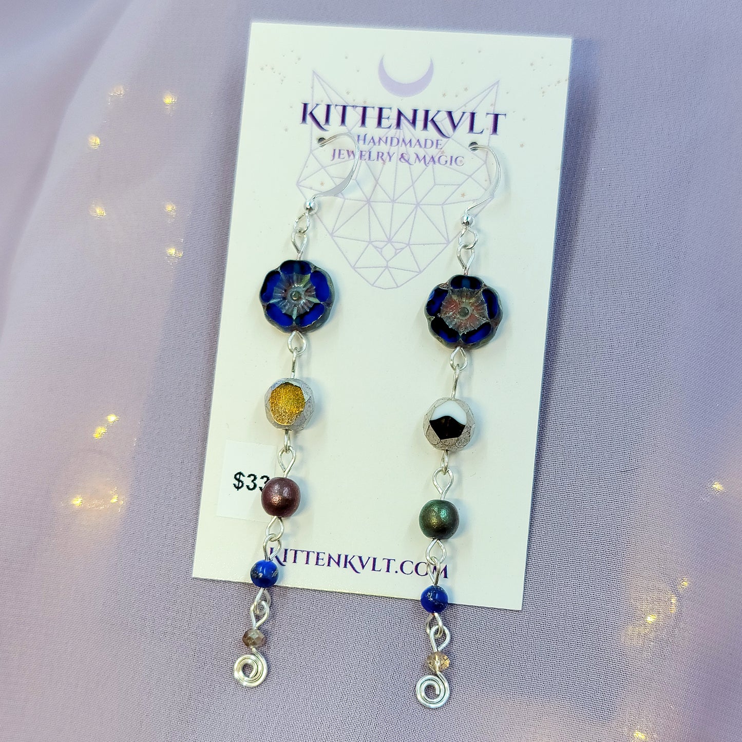 Lapis Lazuli & Czech Glass Flower Earrings