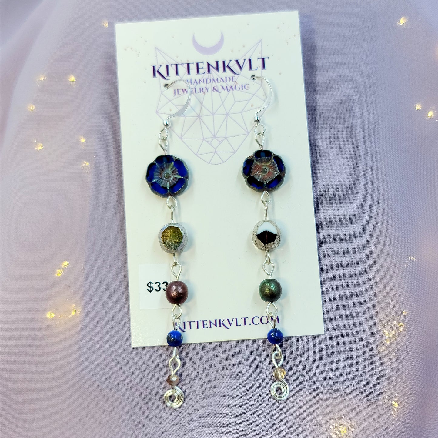 Lapis Lazuli & Czech Glass Flower Earrings