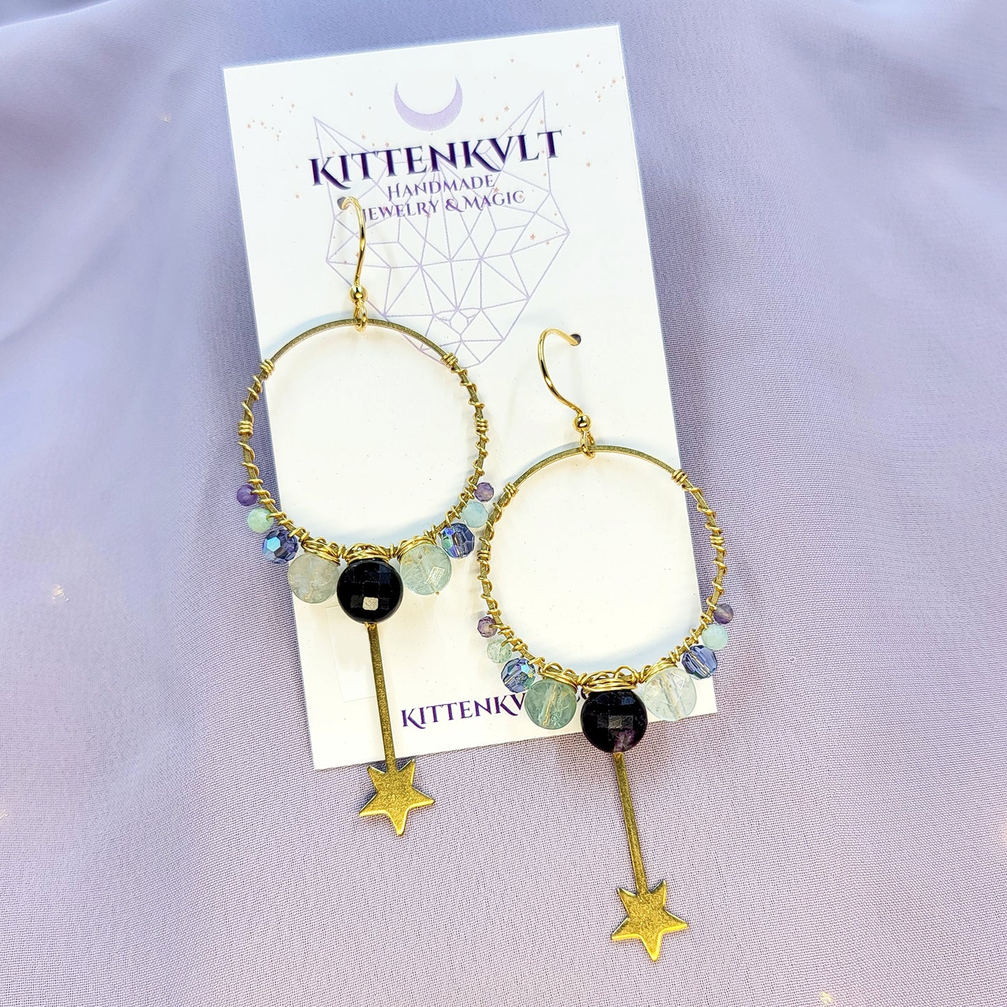Mystical Fluorite, Amazonite, Amethyst & Czech Glass Wand Earrings