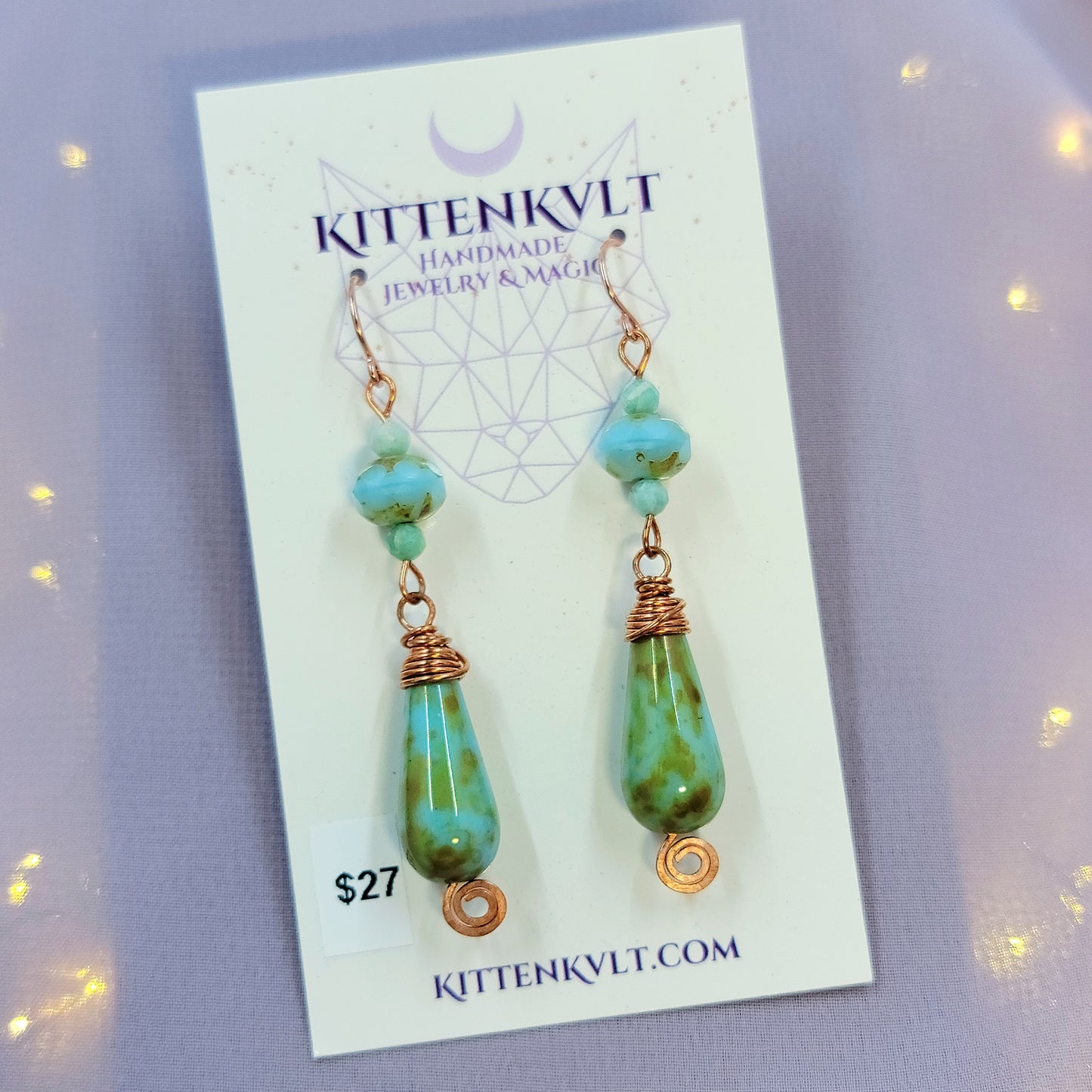 Witchy Fairy Amazonite & Czech Glass Copper Earrings