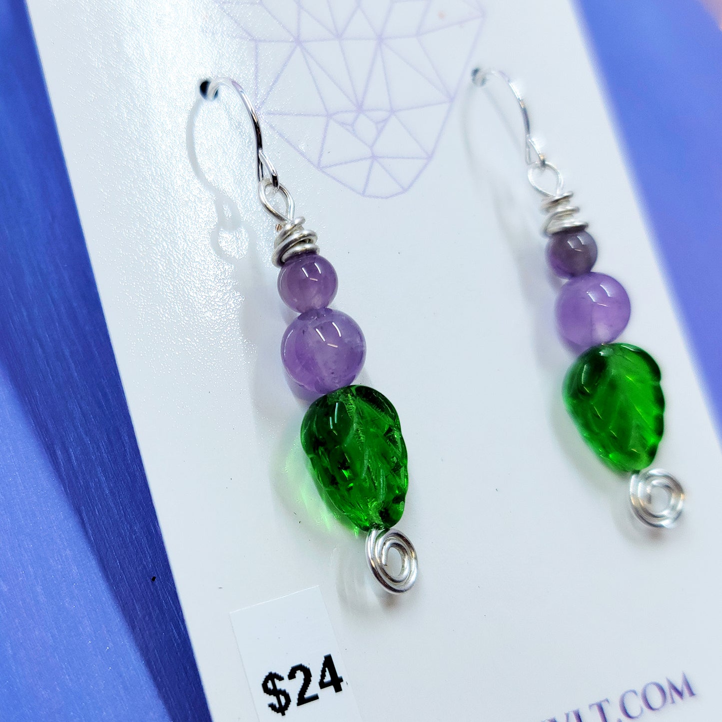 Earthy Fairy Amethyst Leaf Earrings