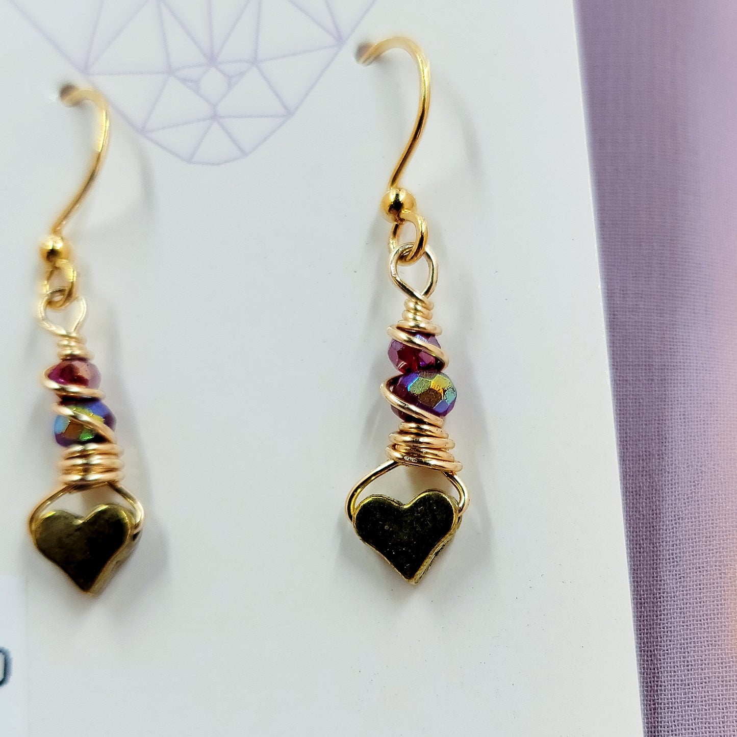 Dainty Quartz & Glass Heart Earrings
